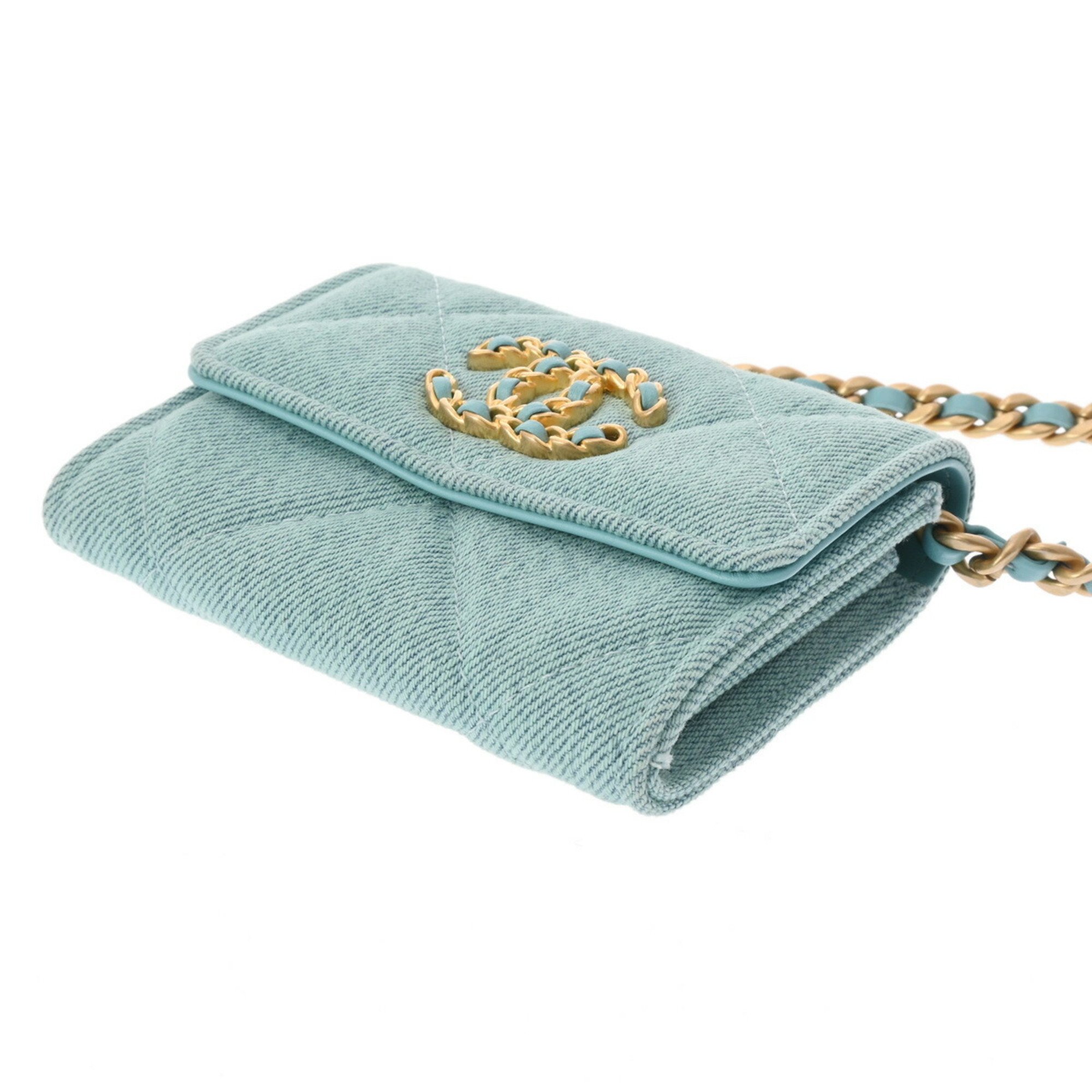 CHANEL Chanel Matelasse 19 Flap Coin Purse Chain Shoulder Light Blue AP1787 Women's Canvas Case