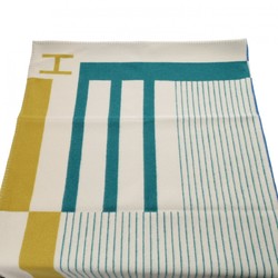 HERMES Avalon Pier Blanket White/Blue/Green Women's 90% Wool 10% Cashmere Accessory