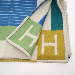 HERMES Avalon Pier Blanket White/Blue/Green Women's 90% Wool 10% Cashmere Accessory