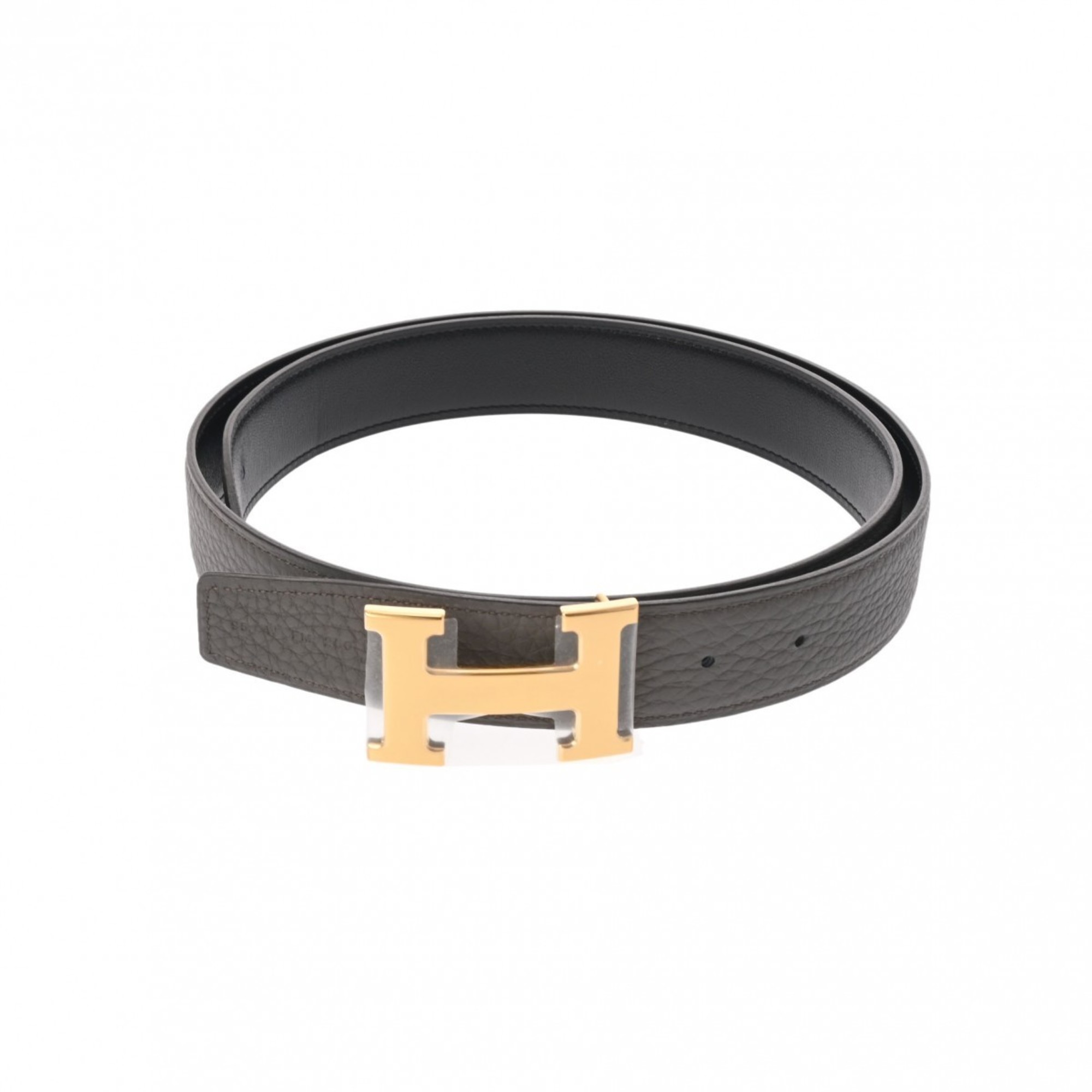 HERMES Hermes H Belt 95cm Reversible Etain Black W Stamp (Around 2024) Men's Togo Box Calf