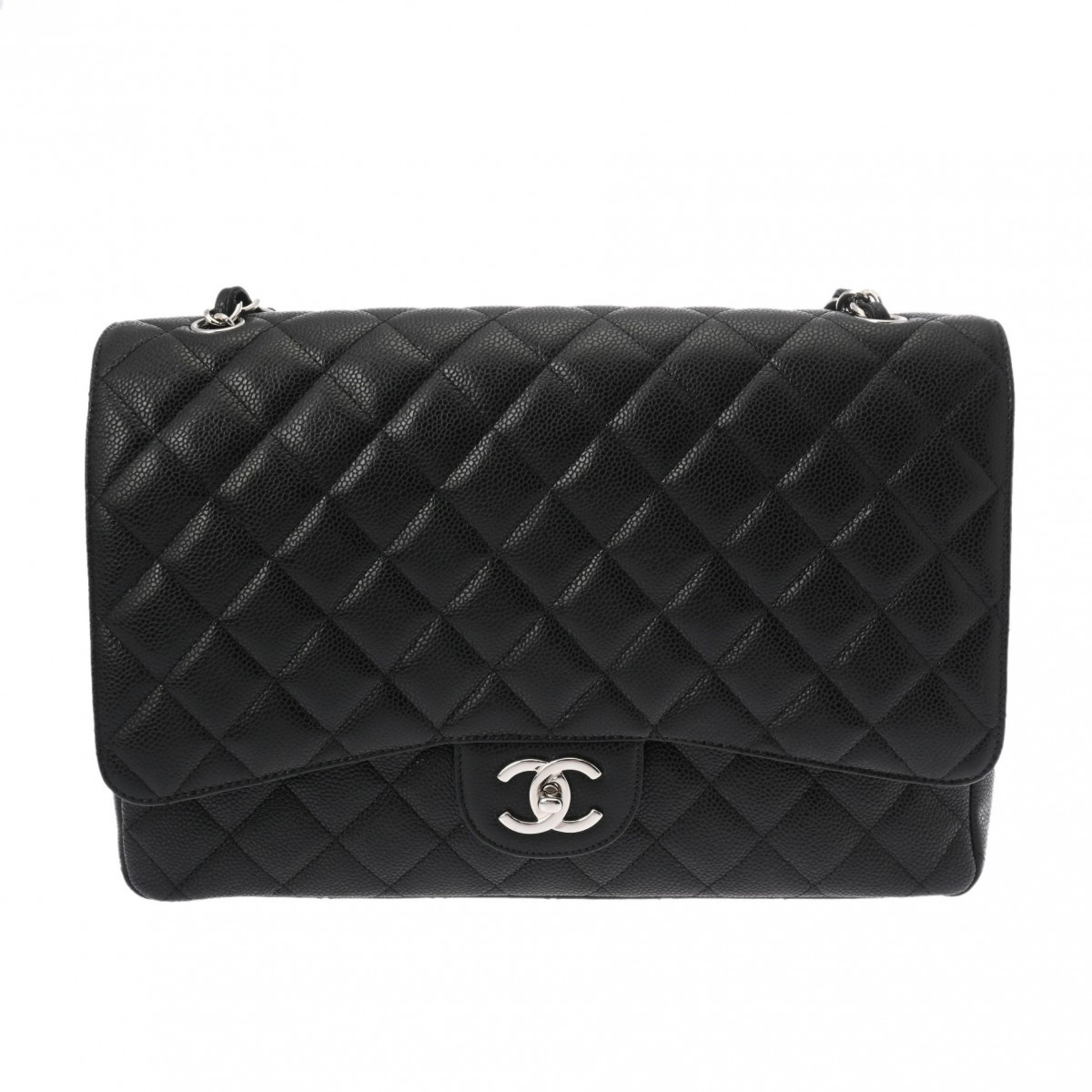 CHANEL Chanel Matelasse W-Flap Chain Shoulder Bag 33cm Black A58601 Women's Caviar Skin