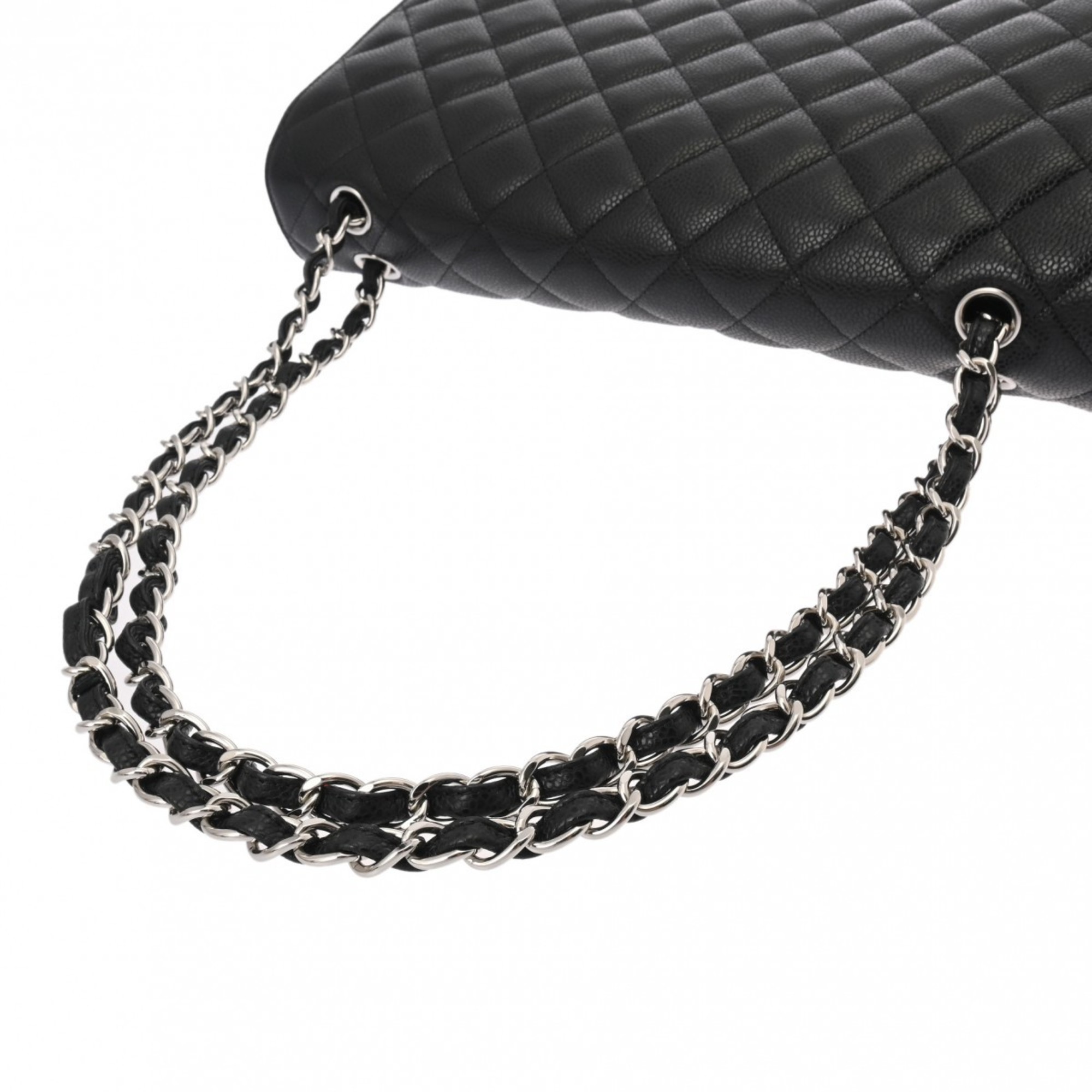 CHANEL Chanel Matelasse W-Flap Chain Shoulder Bag 33cm Black A58601 Women's Caviar Skin