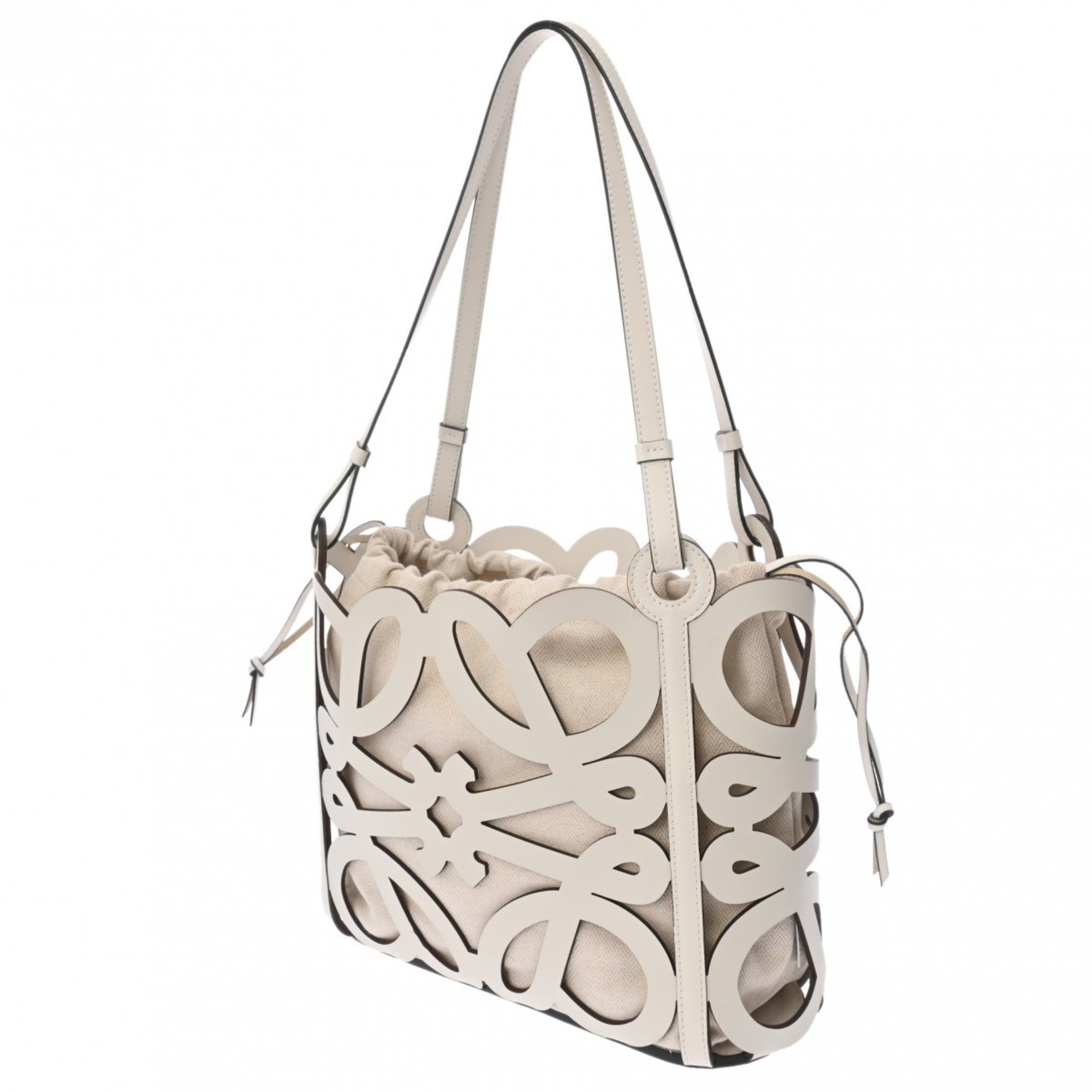 LOEWE Anagram Cutout Tote Small White Women's Leather Bag