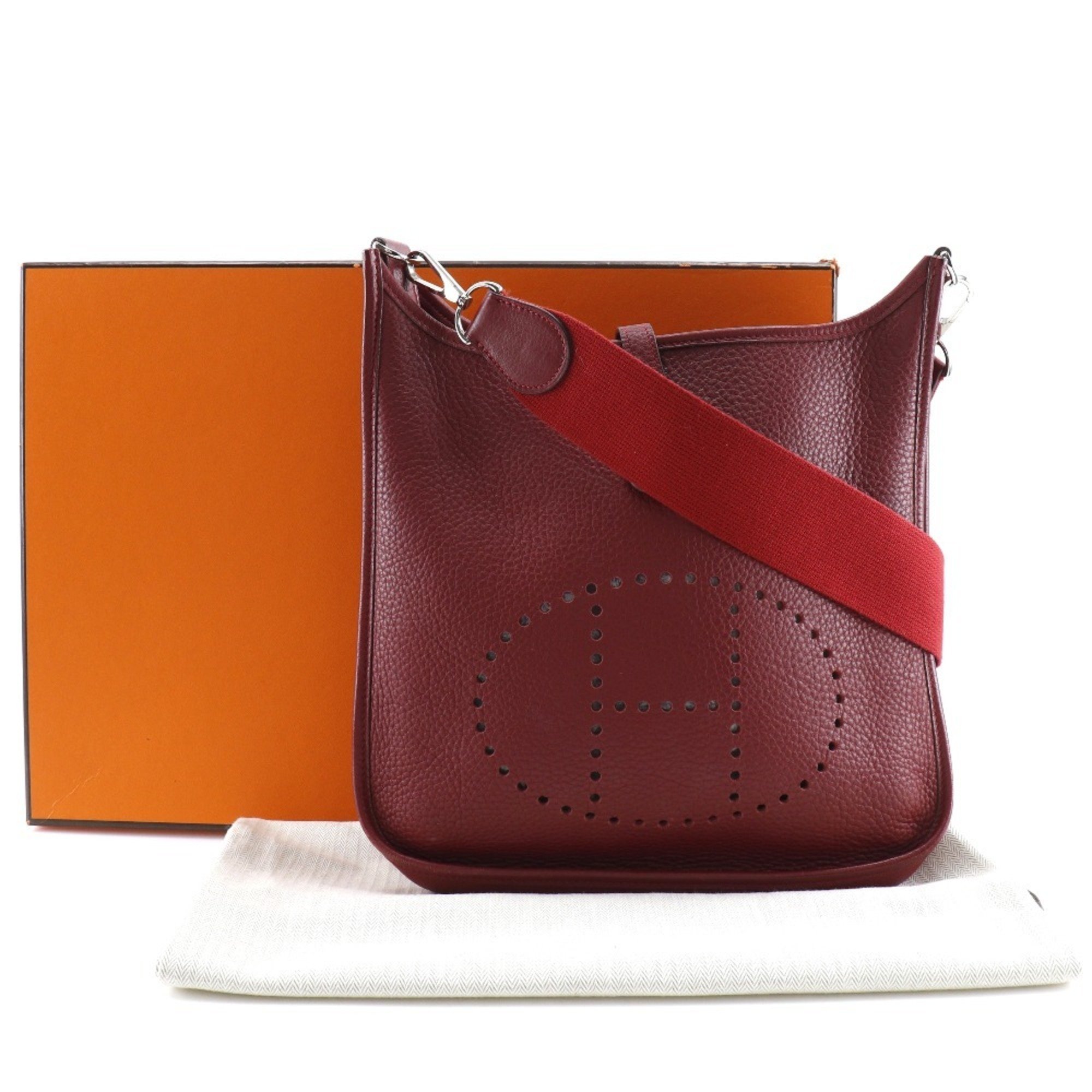 Hermes HERMES Evelyn 2PM Shoulder Bag Taurillon Clemence 2006 Red/□J A5 Snap Button 2 PM Women's