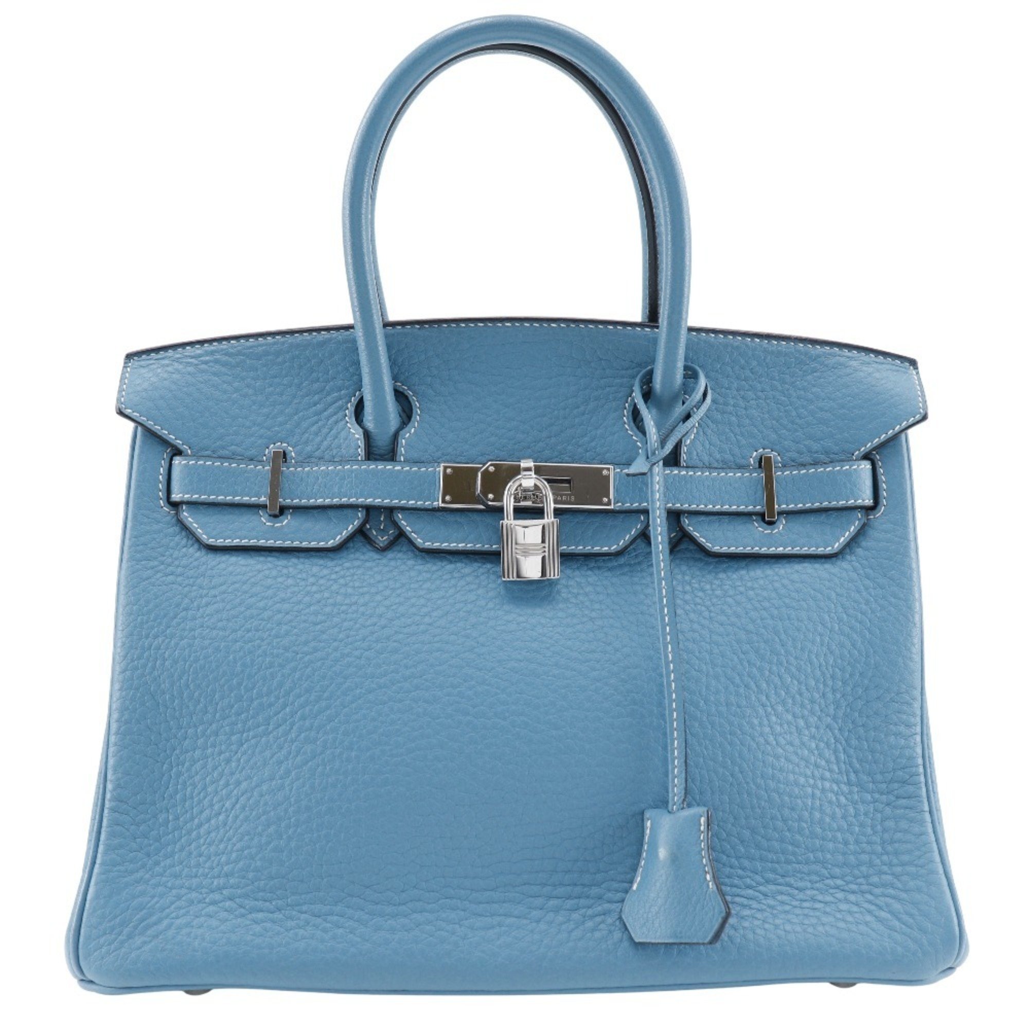 Hermes HERMES Birkin 30 Handbag Taurillon Clemence Blue Jean 2004 □H A5 Belt Clasp Ladies