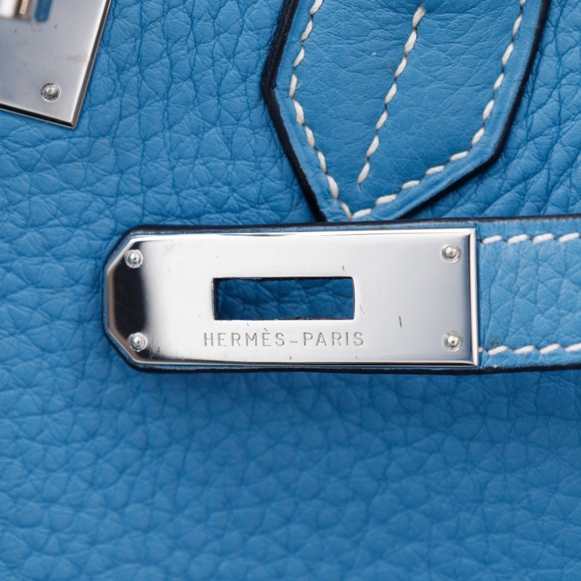 Hermes HERMES Birkin 30 Handbag Taurillon Clemence Blue Jean 2004 □H A5 Belt Clasp Ladies