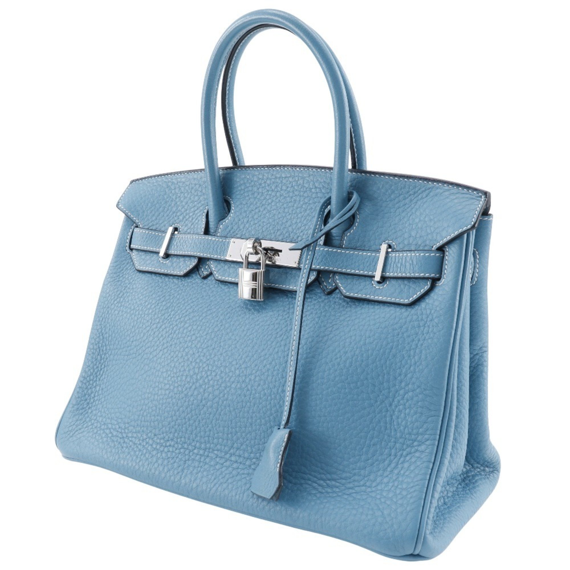 Hermes HERMES Birkin 30 Handbag Taurillon Clemence Blue Jean 2004 □H A5 Belt Clasp Ladies