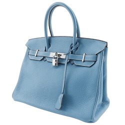 Hermes HERMES Birkin 30 Handbag Taurillon Clemence Blue Jean 2004 □H A5 Belt Clasp Ladies