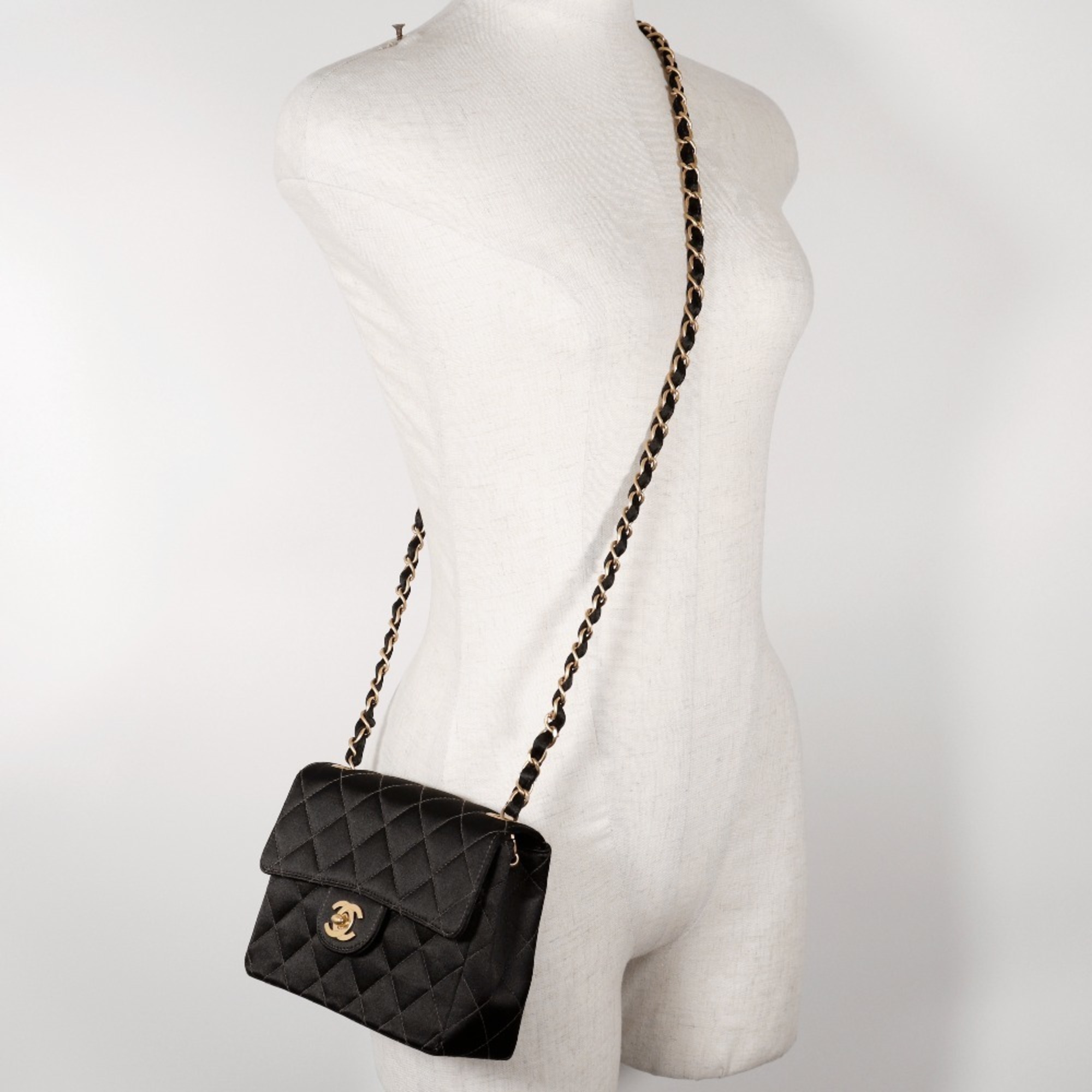 Chanel CHANEL Chain Shoulder Bag Matelasse Satin Black Turnlock Mini ChainShoulder Women's