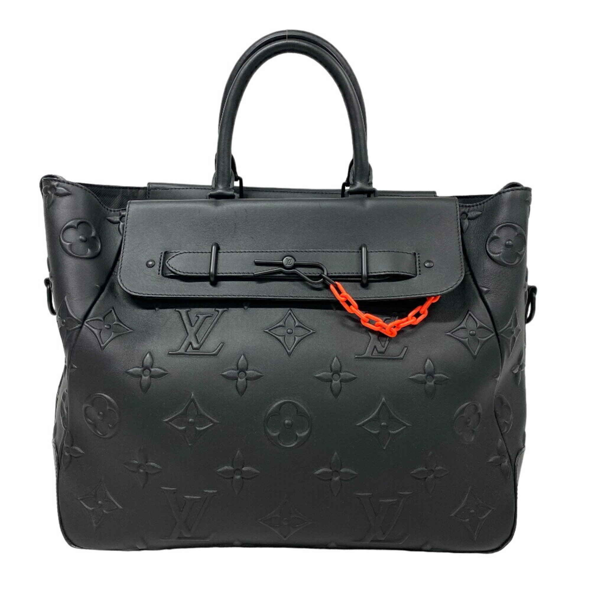 LOUIS VUITTON M58710 Steamer Tote Shoulder Bag Monogram Seal Black Men's