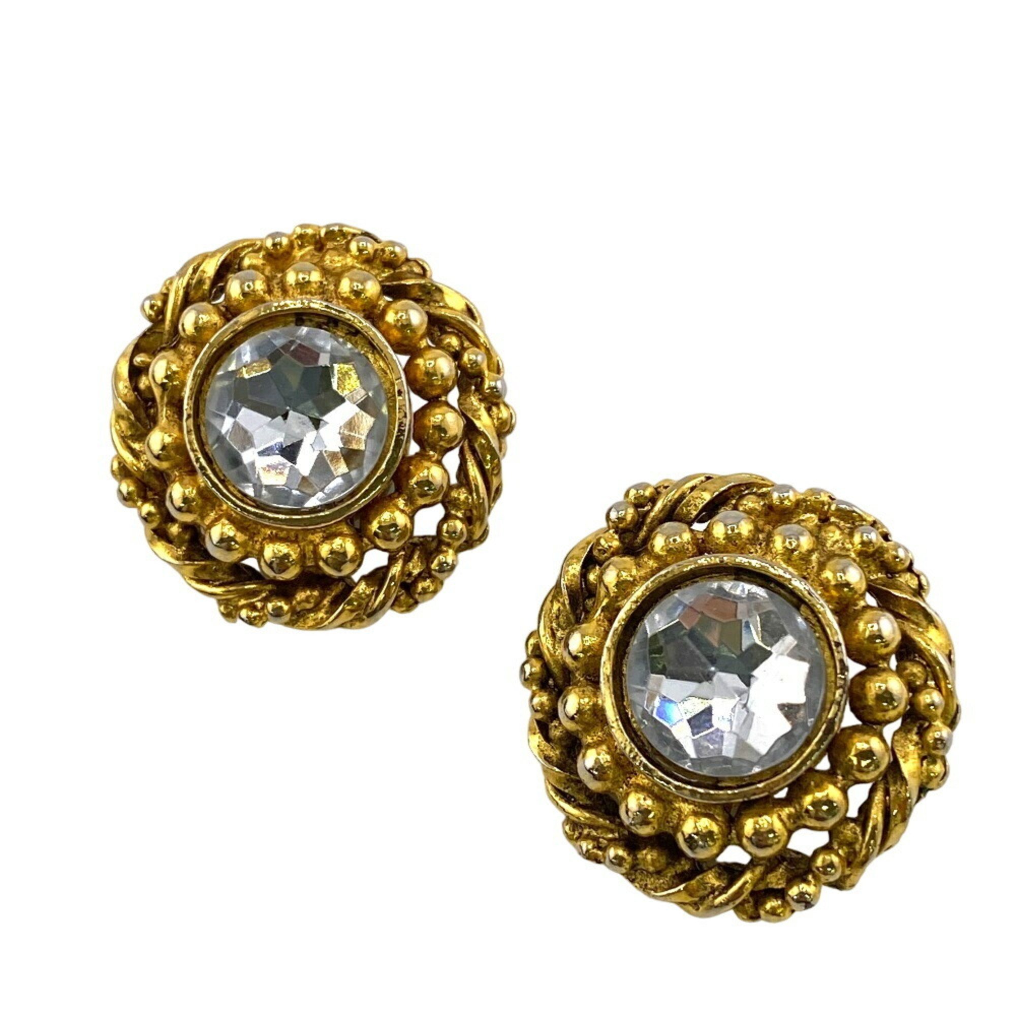 CHANEL Rhinestone Earrings Gold for Women