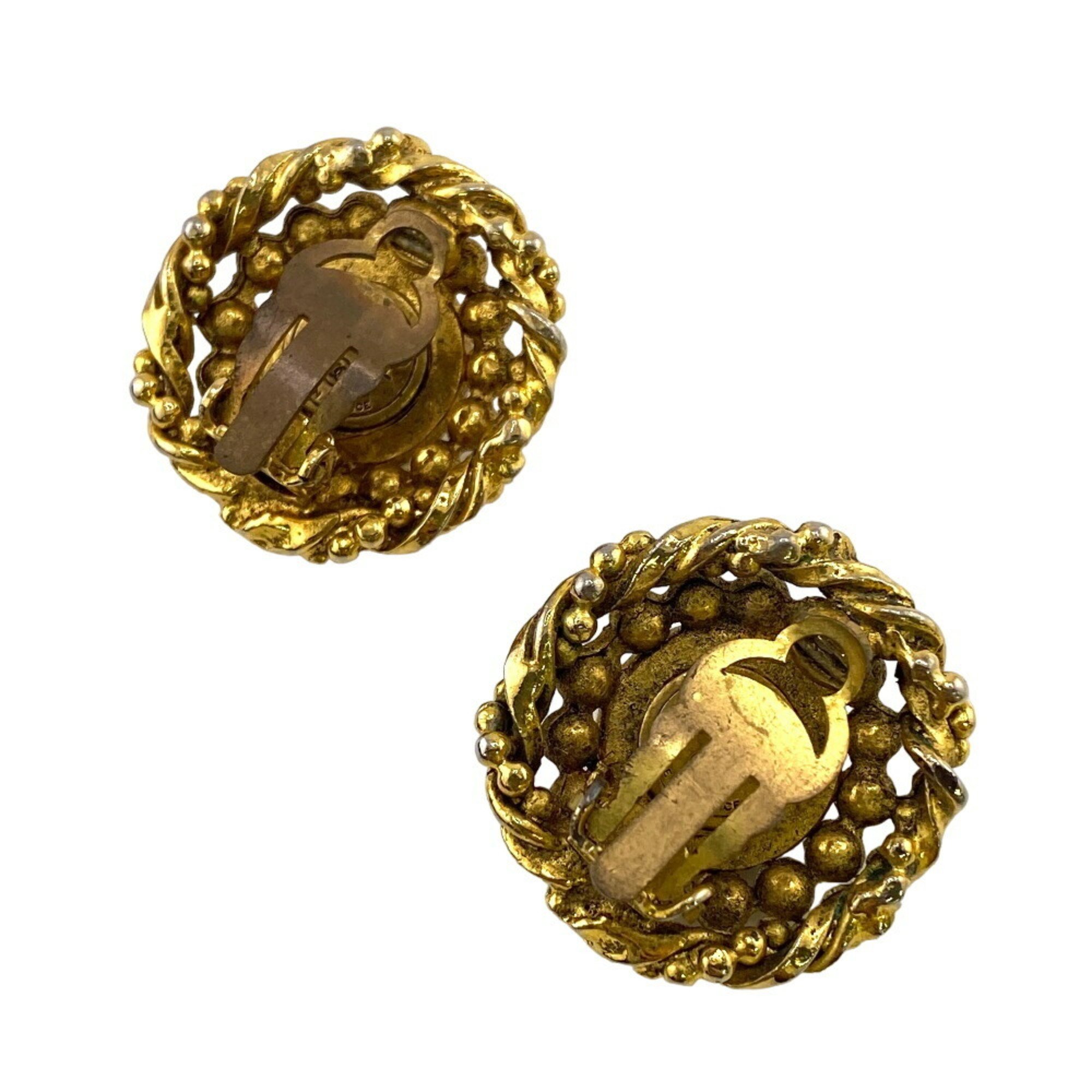 CHANEL Rhinestone Earrings Gold for Women