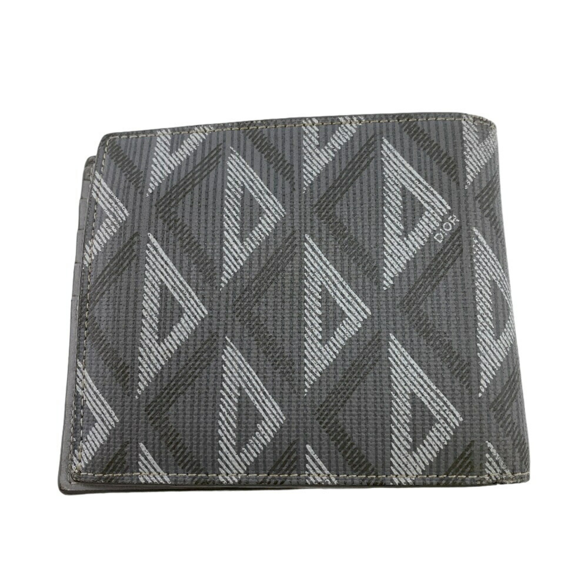 Christian Dior CD Diamond Compact Wallet Bi-fold Grey Unisex