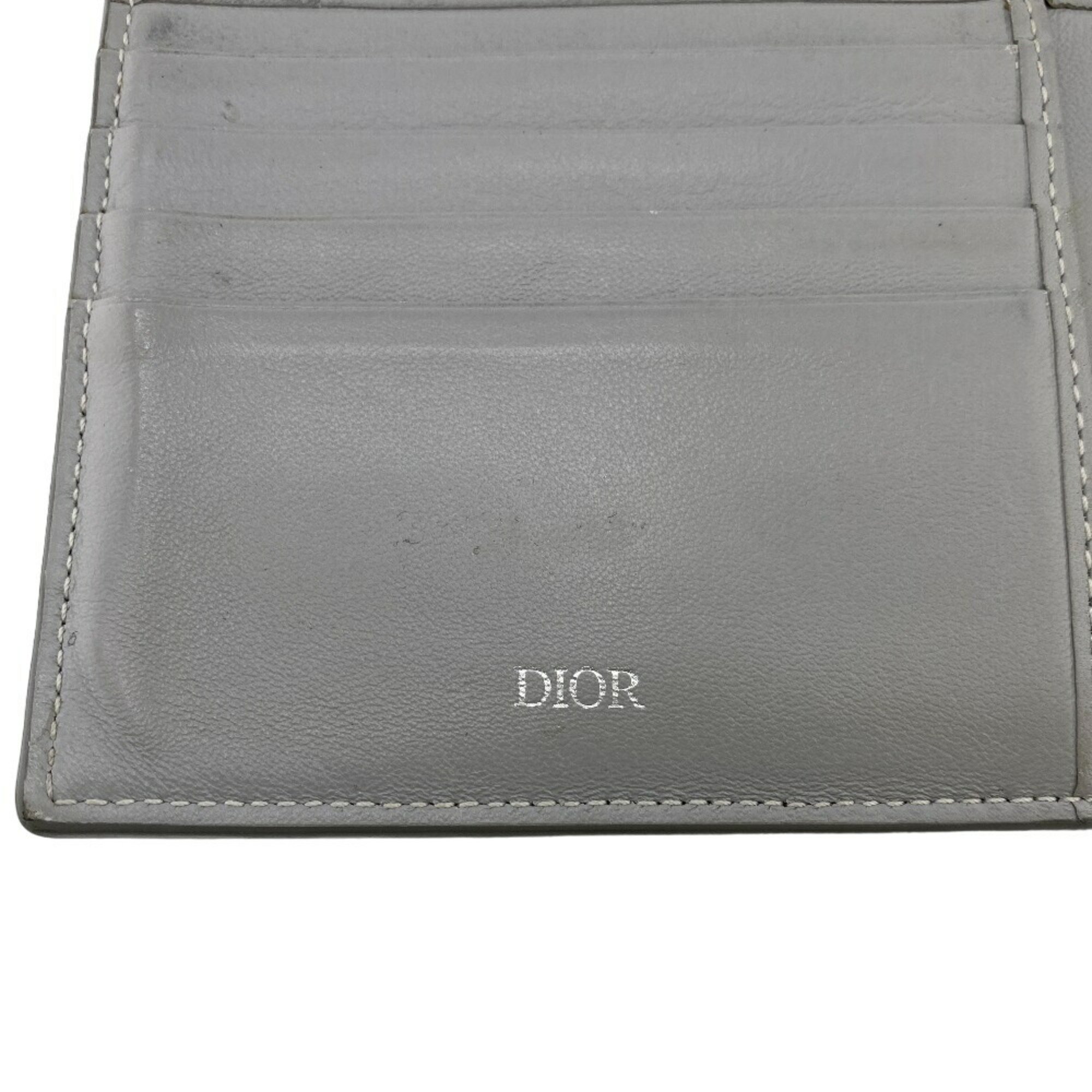 Christian Dior CD Diamond Compact Wallet Bi-fold Grey Unisex