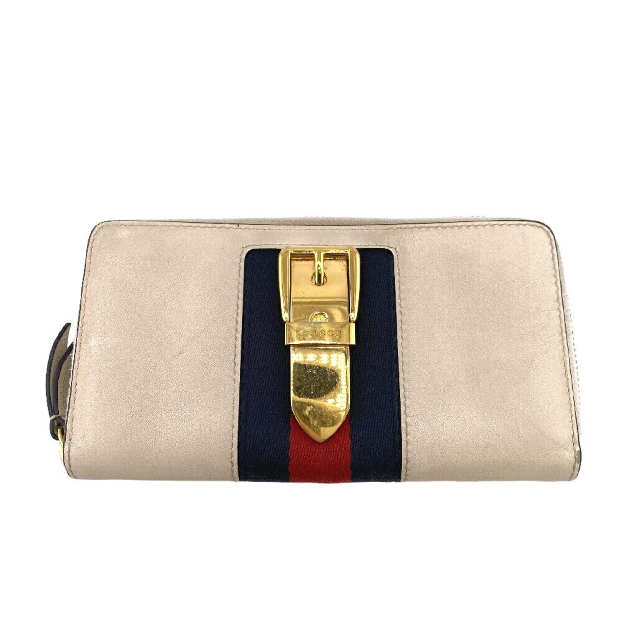 GUCCI Gucci Sylvie Round Sherry Line Long Wallet Ivory Women's