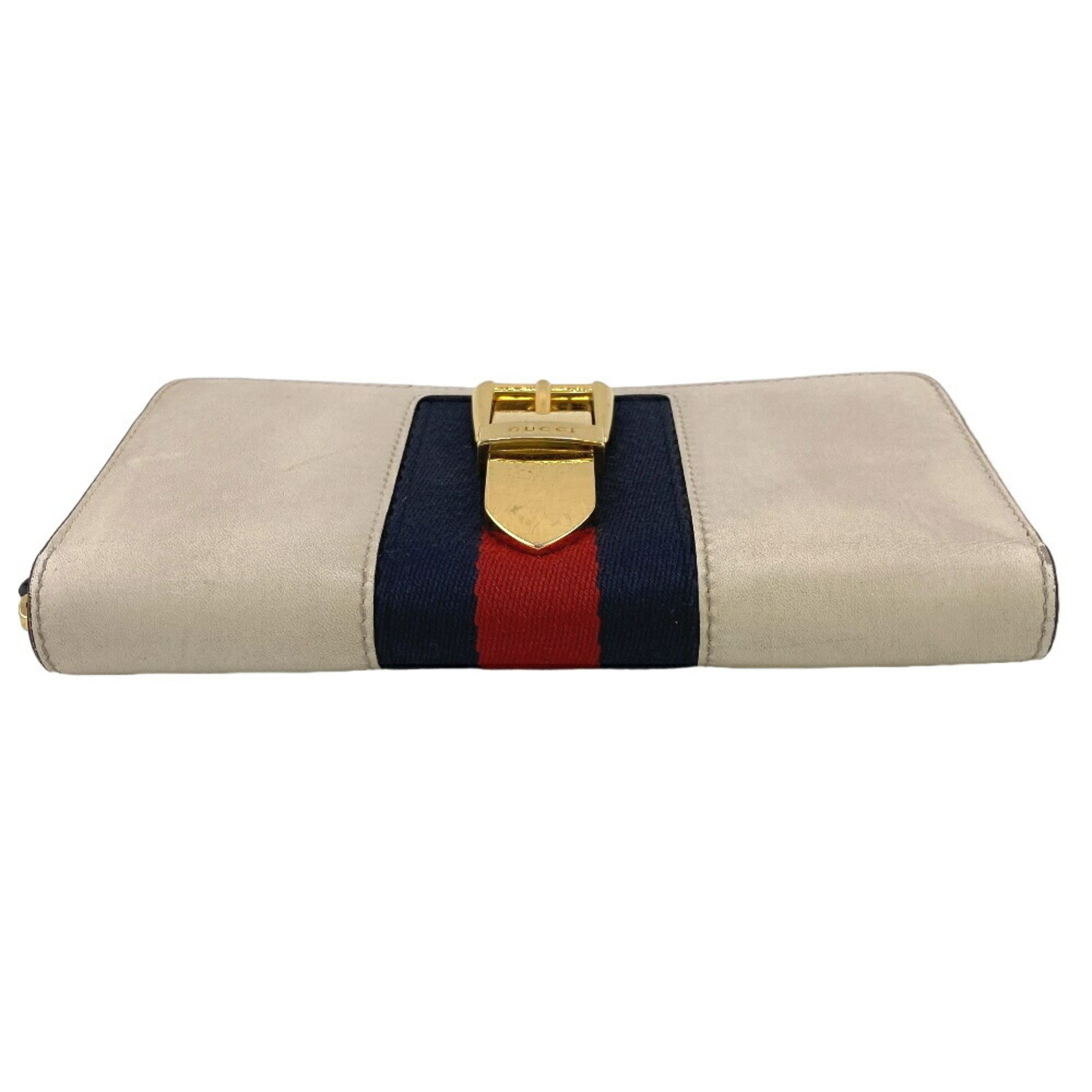 GUCCI Gucci Sylvie Round Sherry Line Long Wallet Ivory Women's