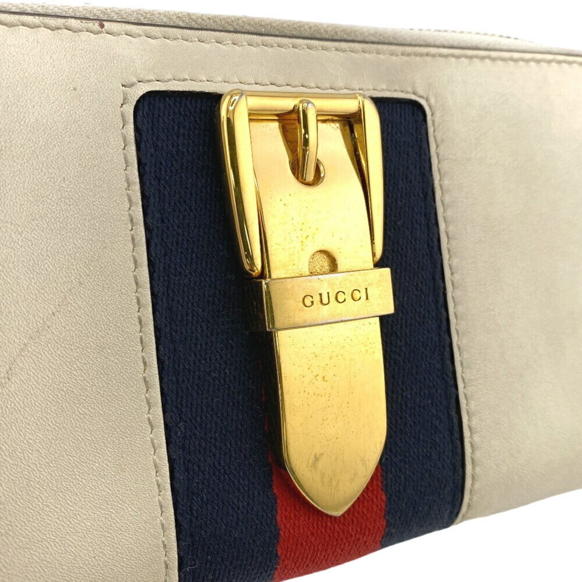 GUCCI Gucci Sylvie Round Sherry Line Long Wallet Ivory Women's