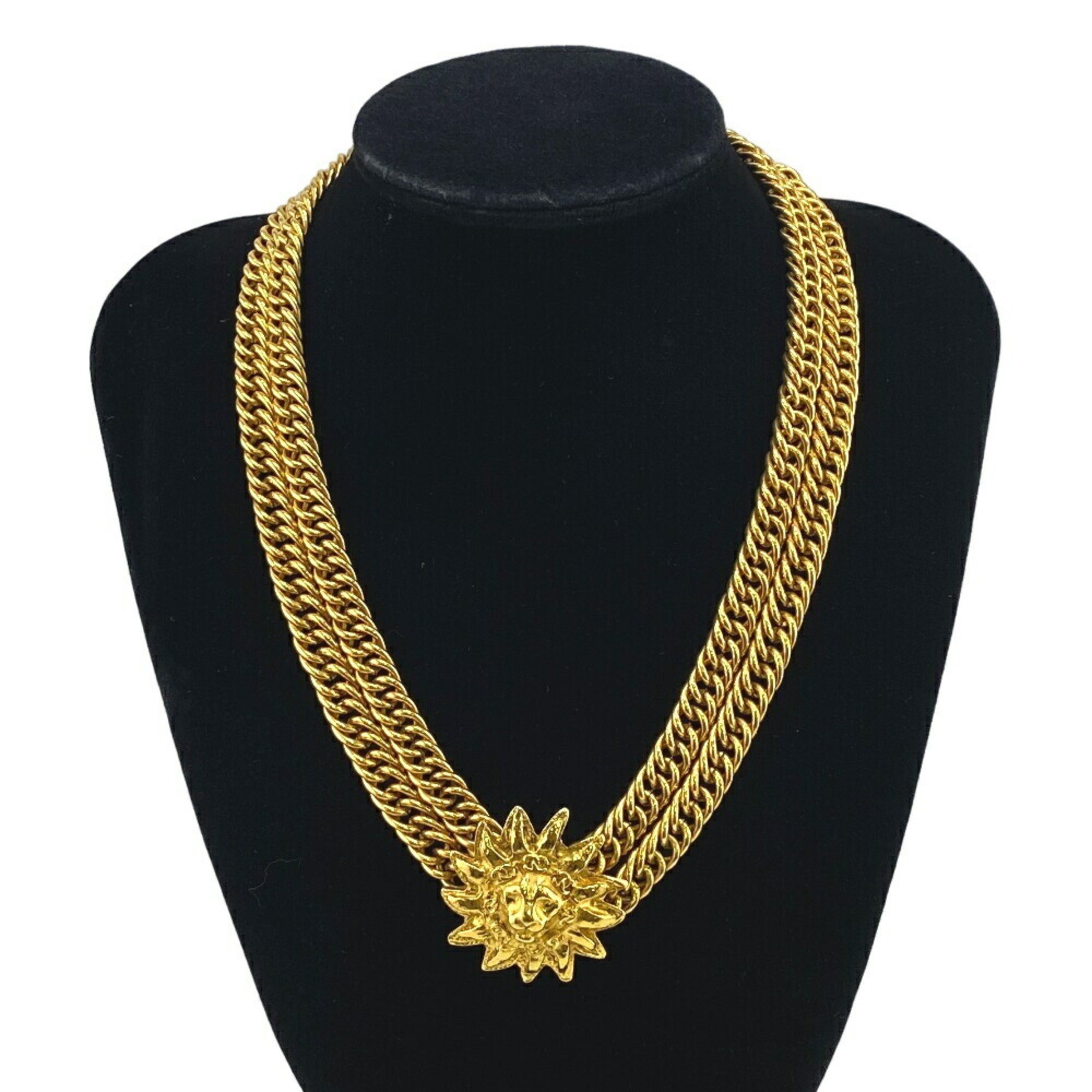 CHANEL Lion motif double chain choker, gold, unisex