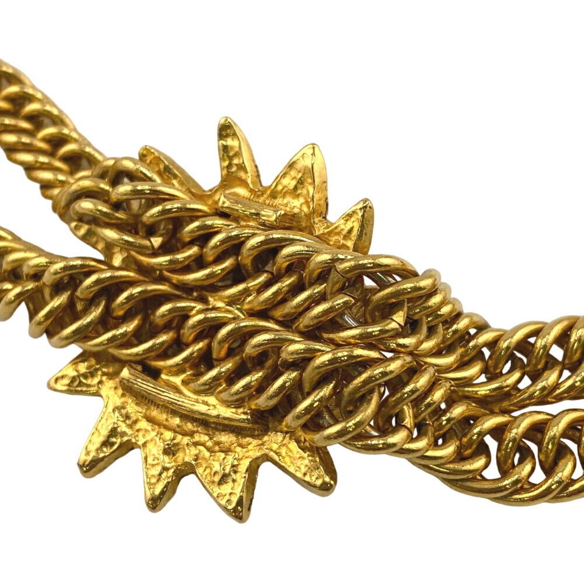 CHANEL Lion motif double chain choker, gold, unisex