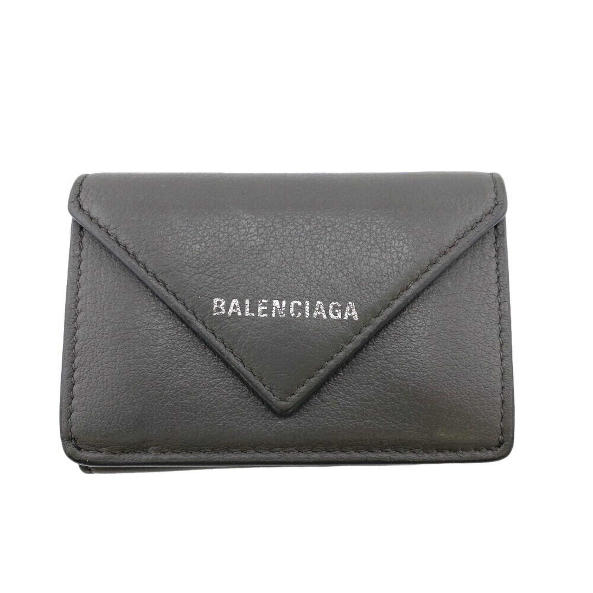 BALENCIAGA 391446 Paper Tri-fold Wallet Grey Women's