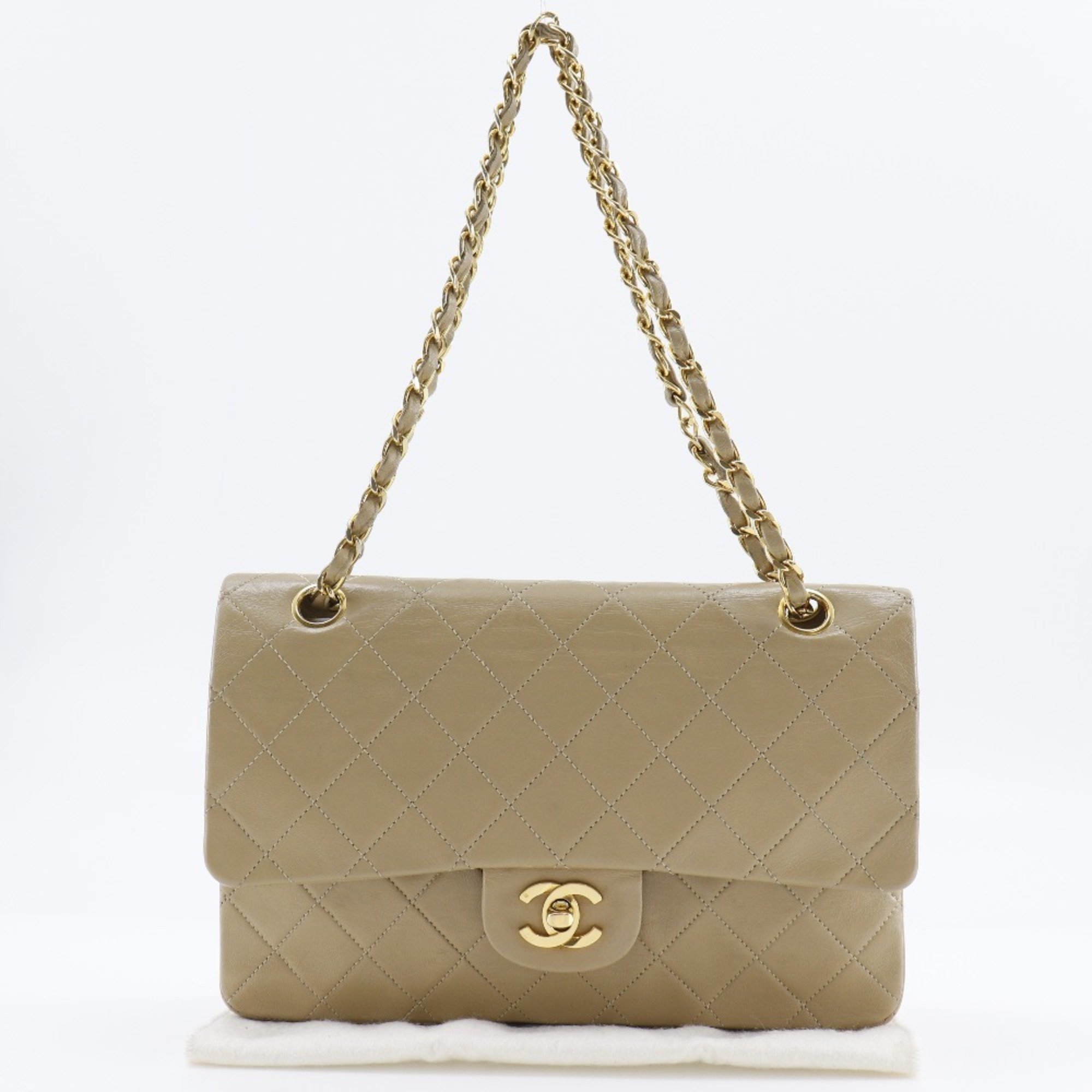 Chanel CHANEL Chain Shoulder Bag Matelasse Double Flap Lambskin Beige A5 Turnlock ChainShoulder Women's