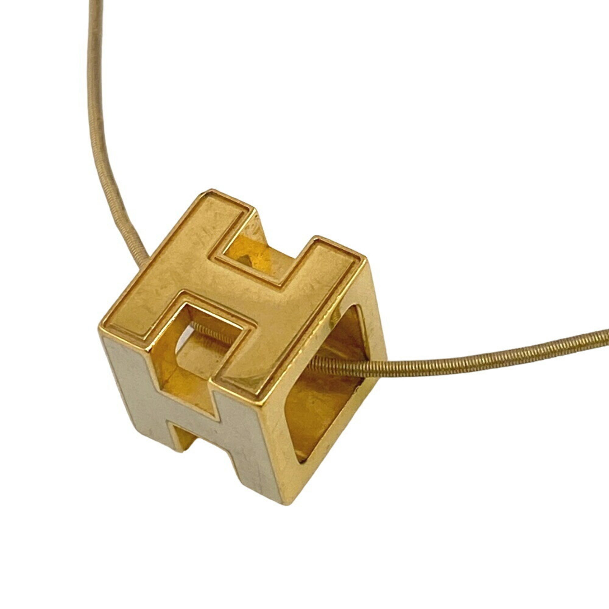 HERMES Hermes Cage d'Ache H Cube Necklace Ivory Women's