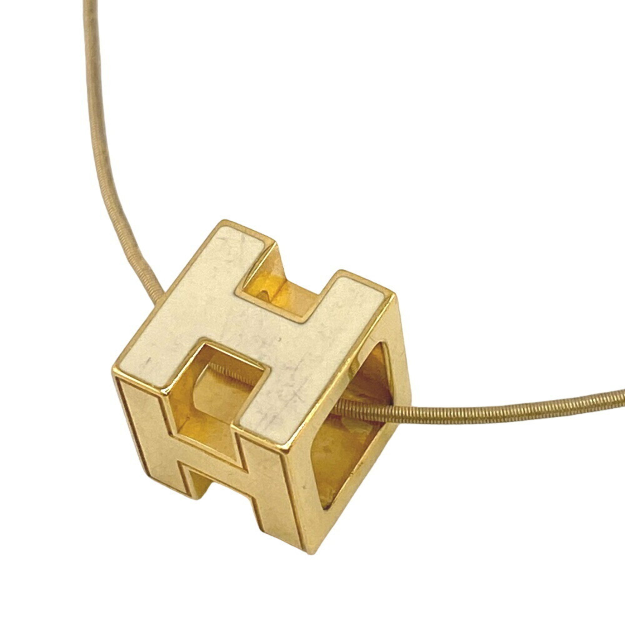 HERMES Hermes Cage d'Ache H Cube Necklace Ivory Women's