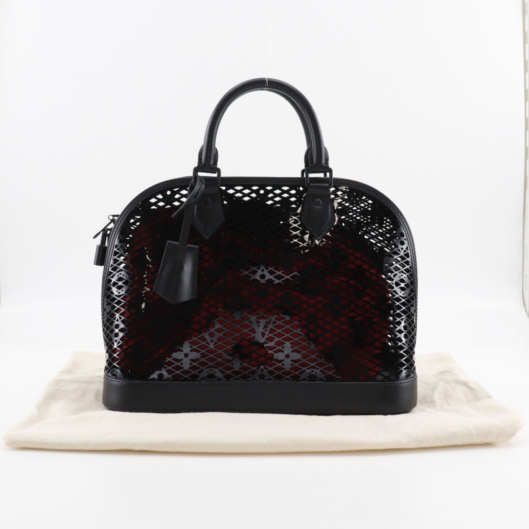 Louis Vuitton Alma PM Handbag M20355 Calfskin x Monogram Lace Black/Red A5 Double Women's