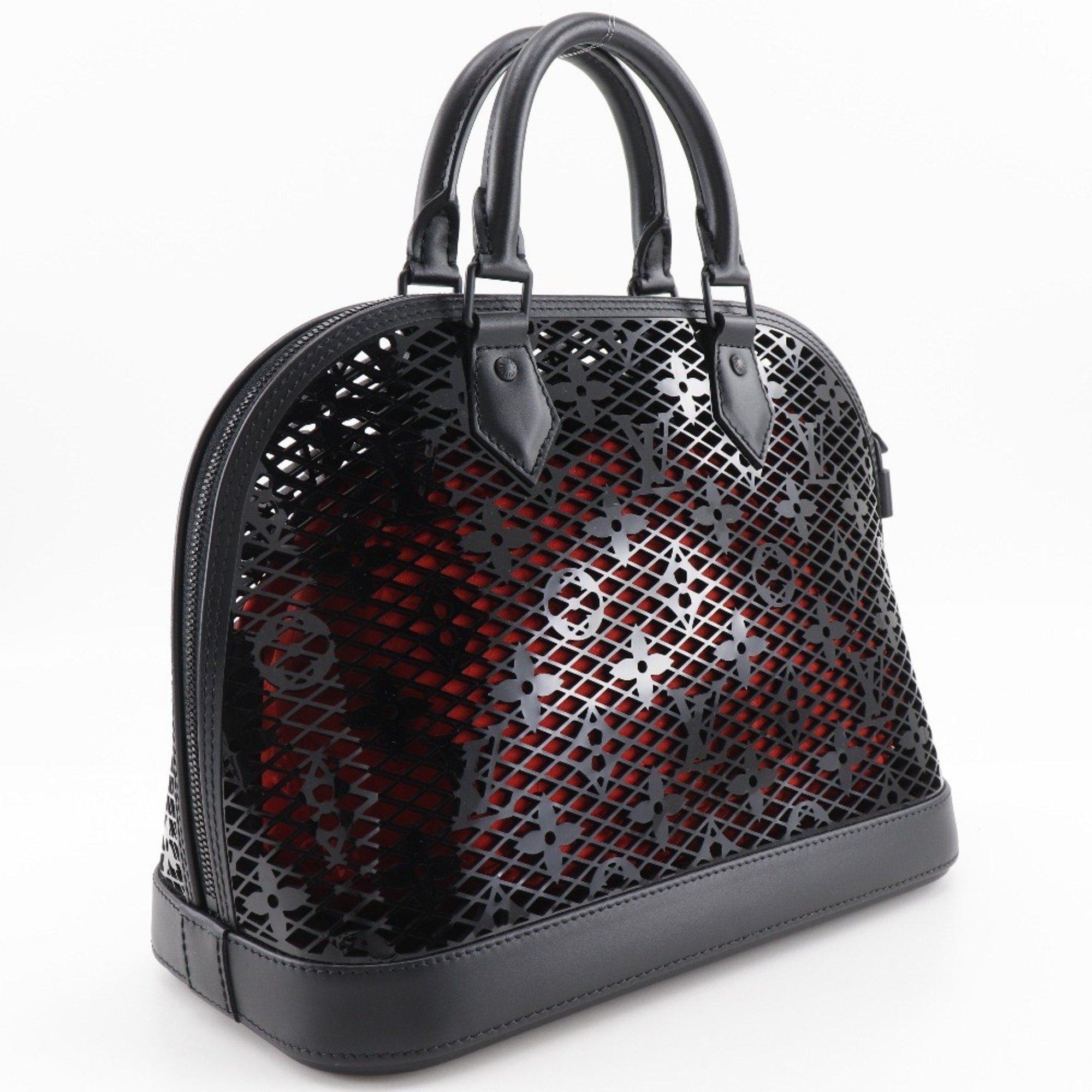 Louis Vuitton Alma PM Handbag M20355 Calfskin x Monogram Lace Black/Red A5 Double Women's