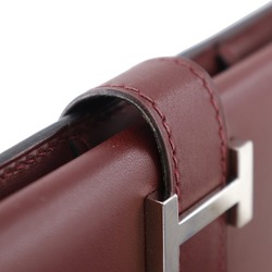 Hermes HERMES Bean Long Wallet Calfskin 2000 Wine Red □D Belt Clasp Ladies