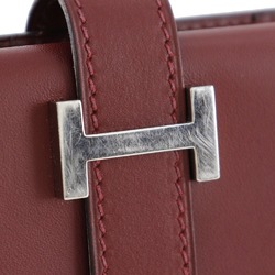 Hermes HERMES Bean Long Wallet Calfskin 2000 Wine Red □D Belt Clasp Ladies