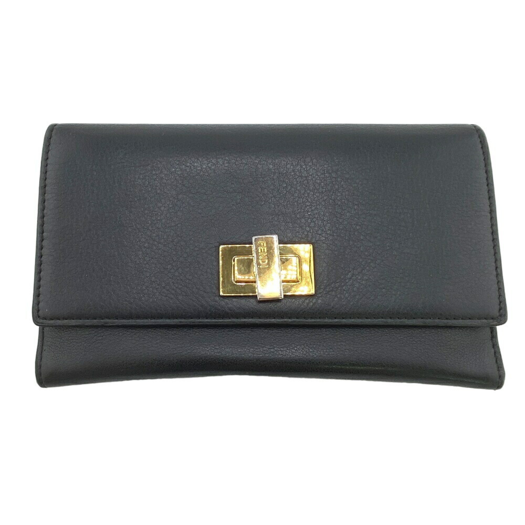 FENDI M0308-1D5-169-9834 Peekaboo Selleria Long Wallet Black Women's