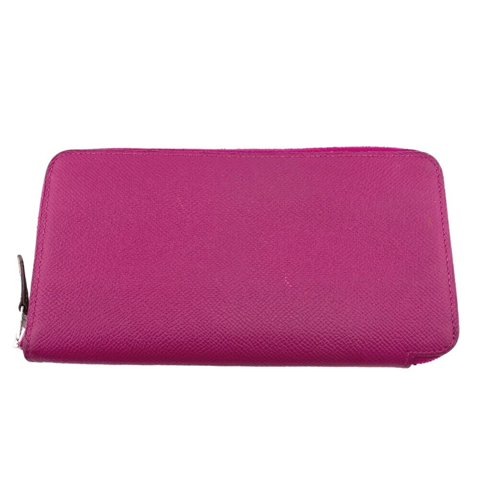 HERMES Azap Long Silk In Round Wallet Pink Women's