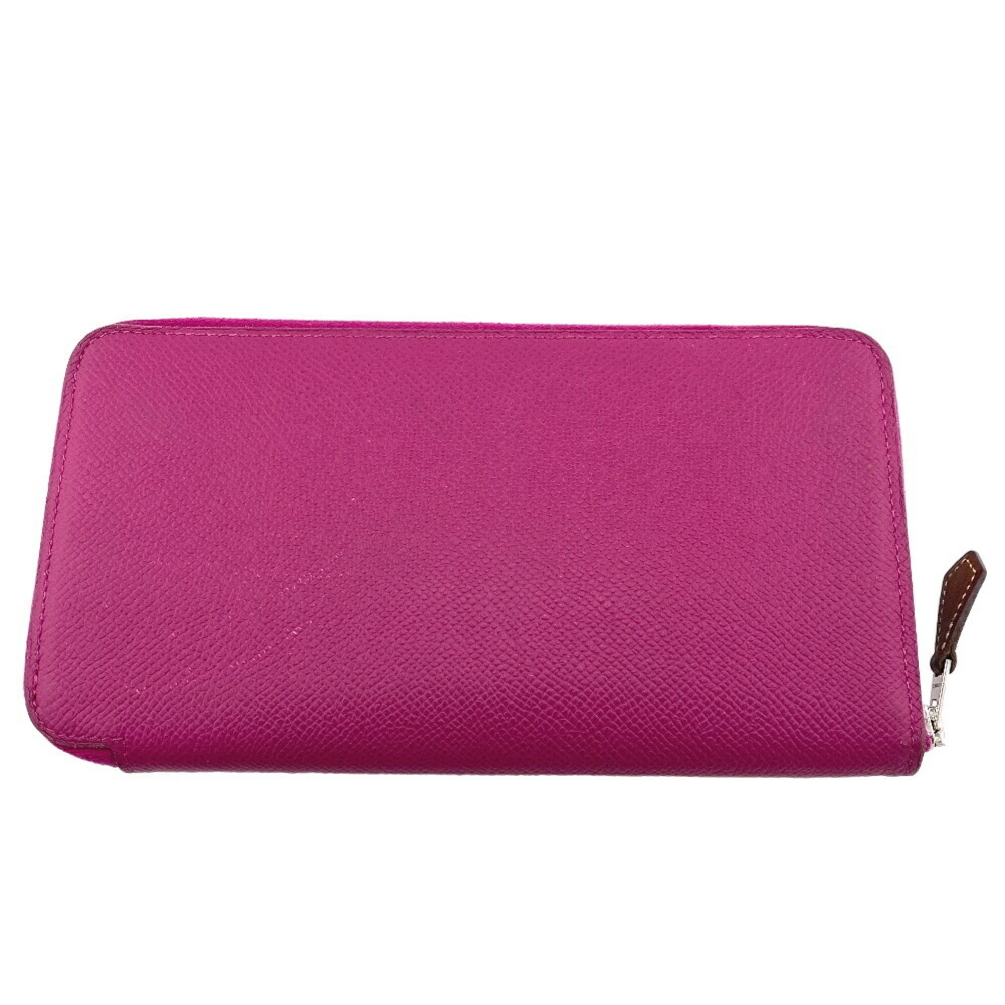 HERMES Azap Long Silk In Round Wallet Pink Women's