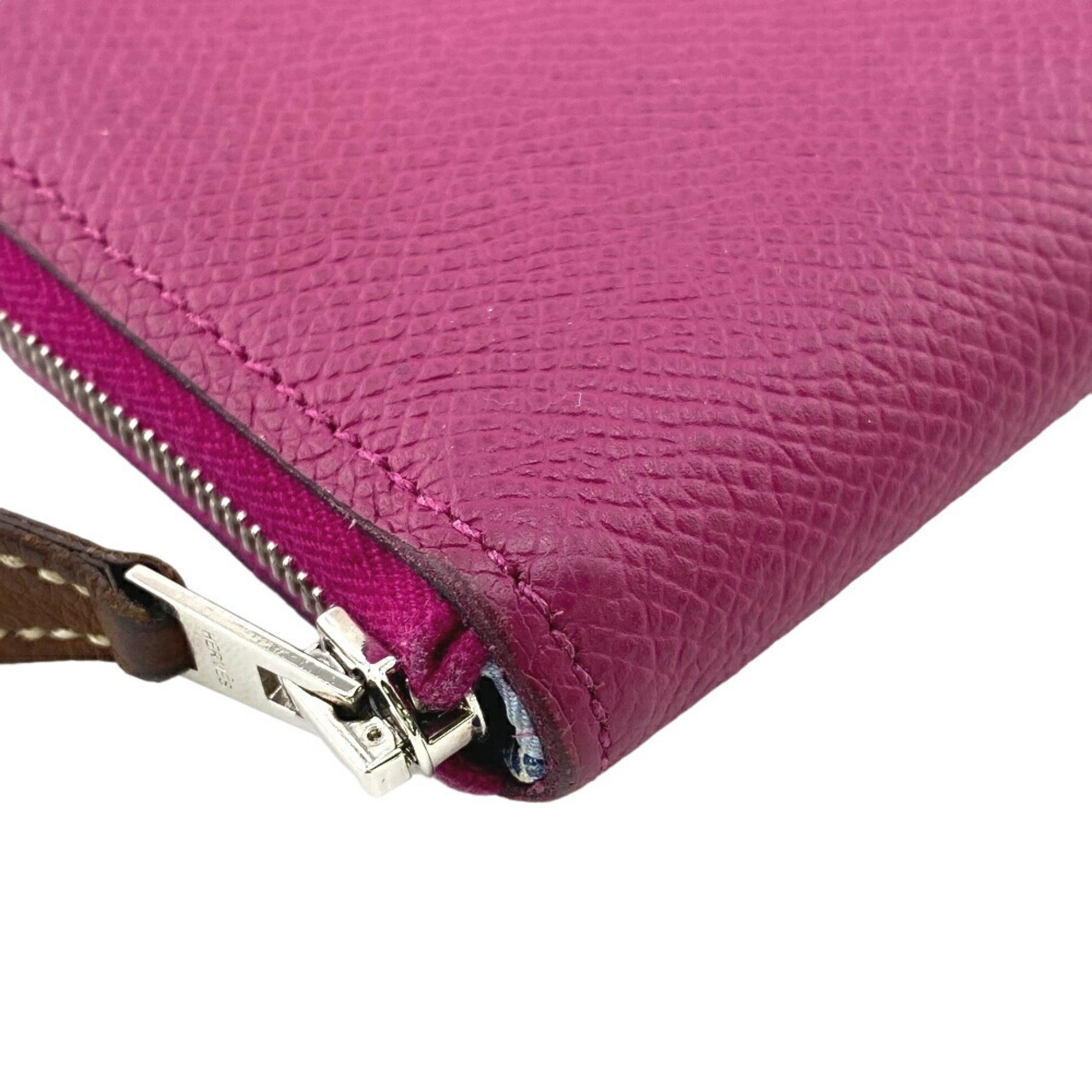 HERMES Azap Long Silk In Round Wallet Pink Women's