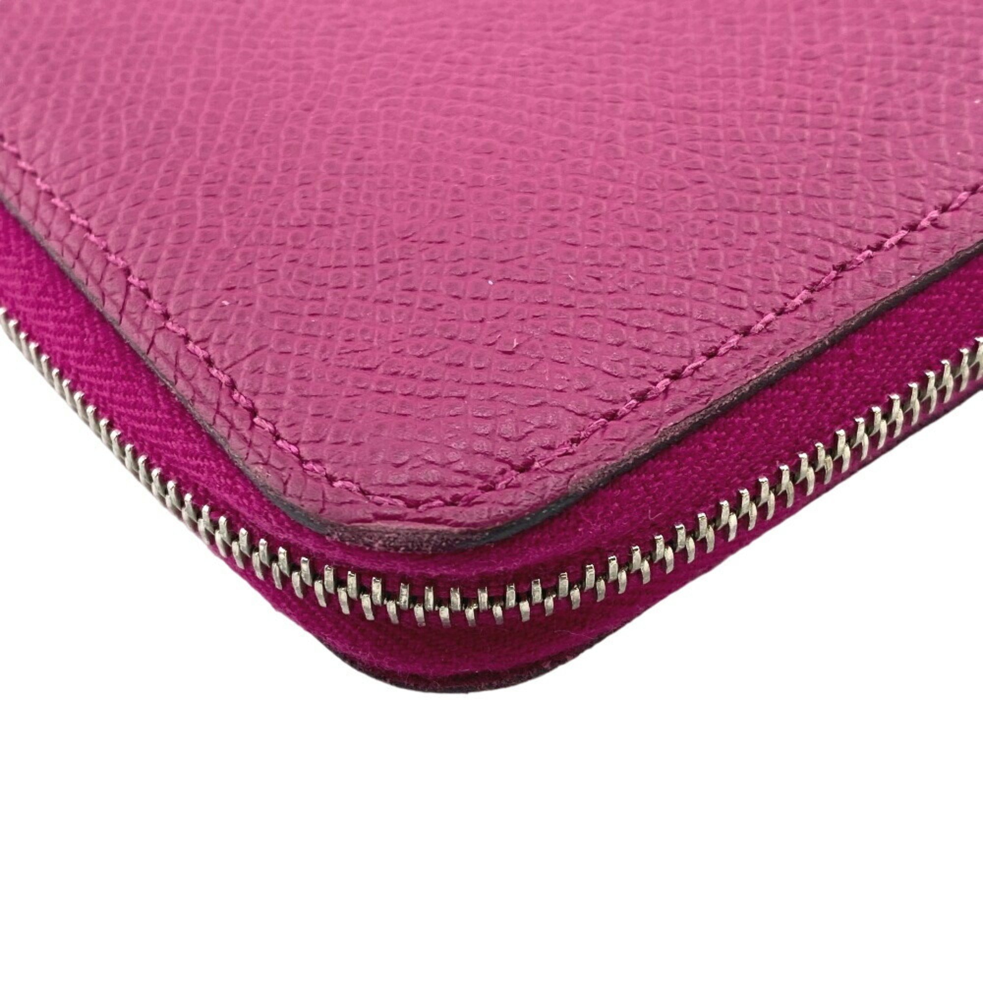 HERMES Azap Long Silk In Round Wallet Pink Women's