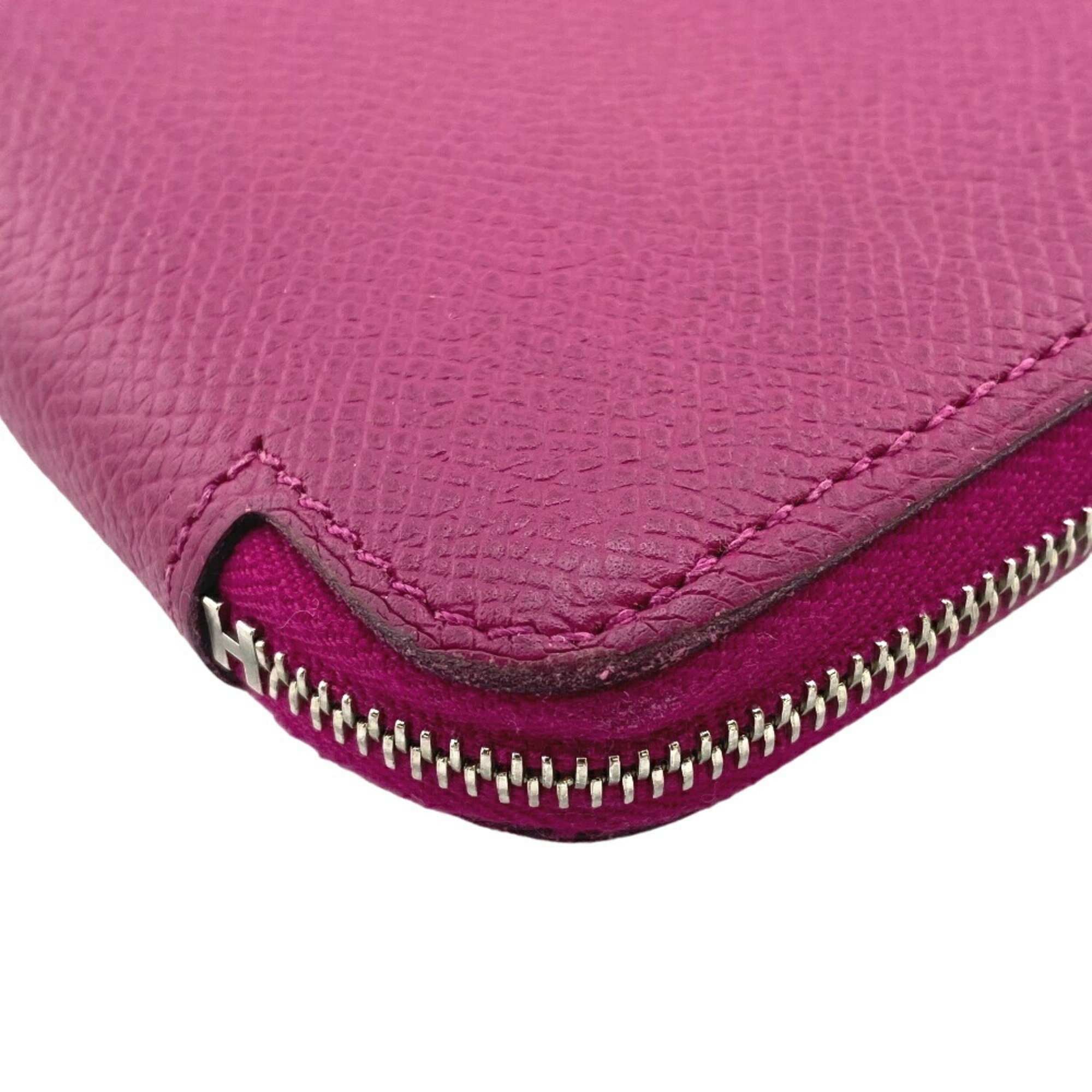 HERMES Azap Long Silk In Round Wallet Pink Women's