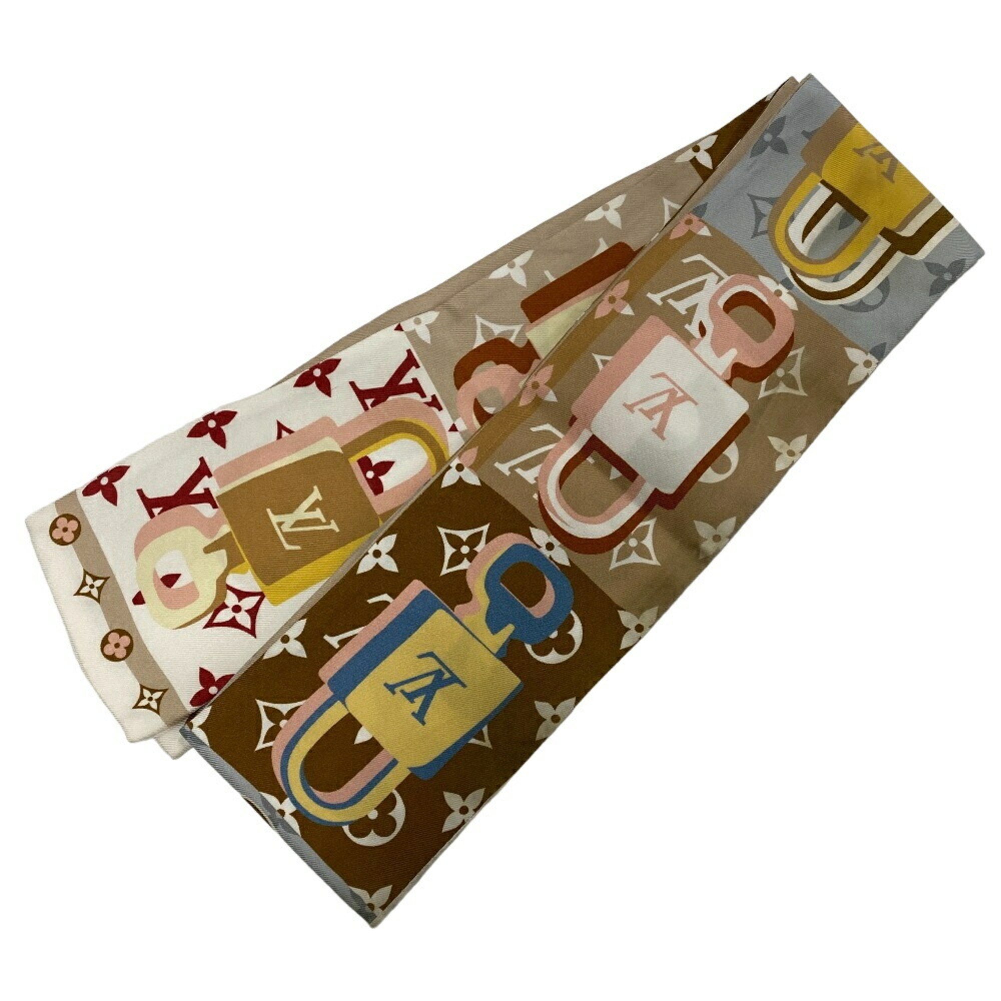 LOUIS VUITTON M77674 Bandeau LV Unlocked Scarf Muffler Beige Women's