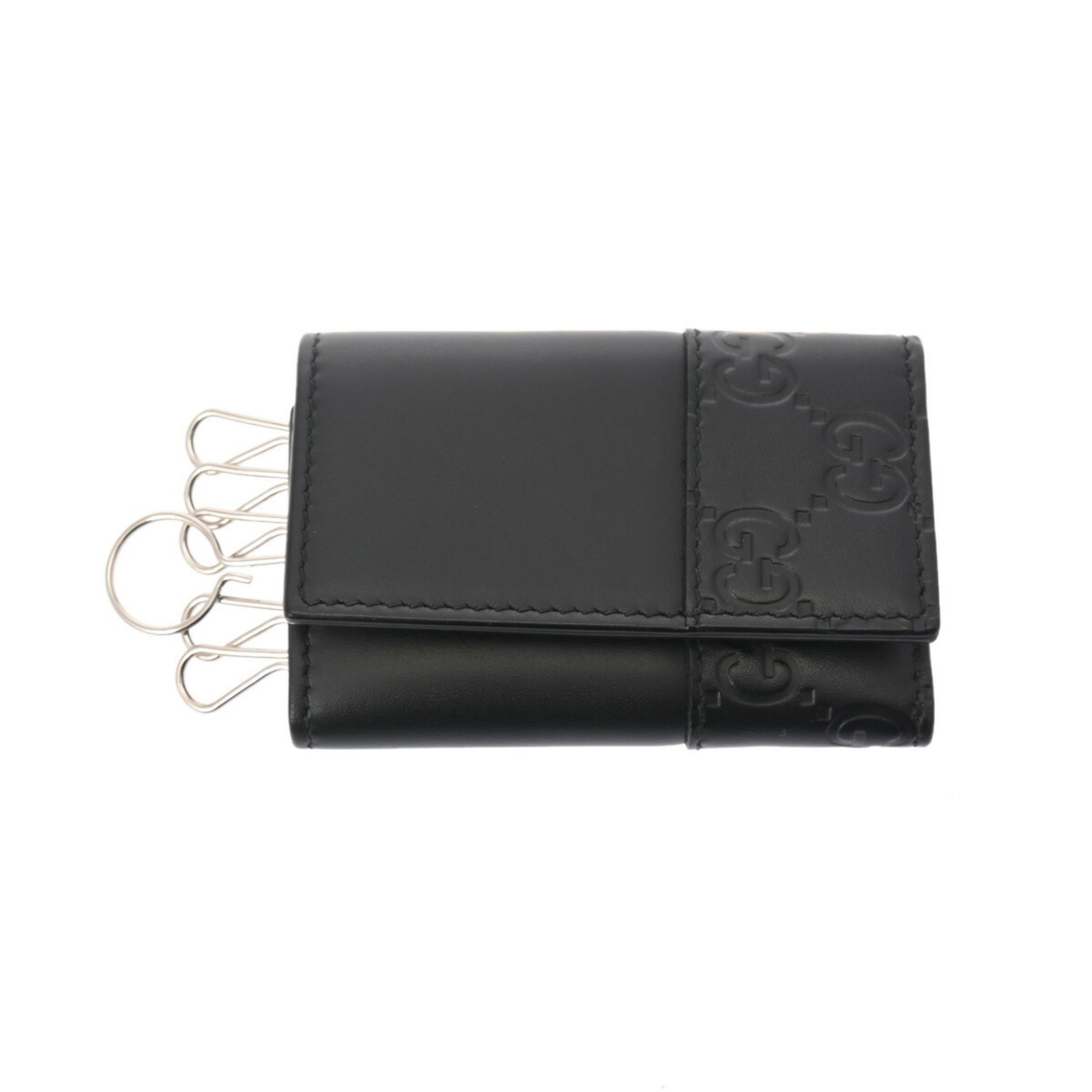 GUCCI Guccissima 6-Key Case Black 256433 Men's Leather Key