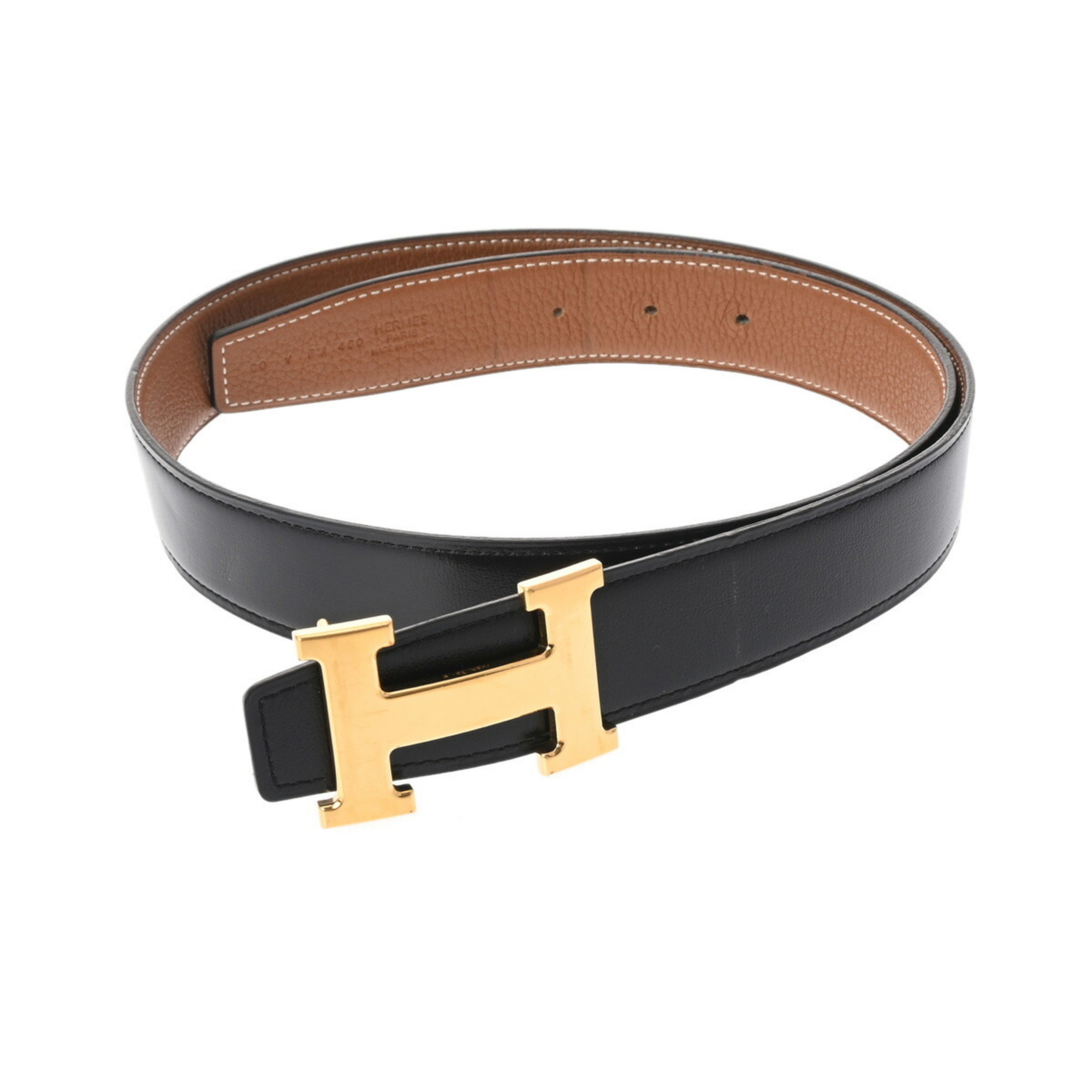 HERMES H Belt Size 80 Black/Gold Y Stamp (around 2020) Men's Box Calf/Togo