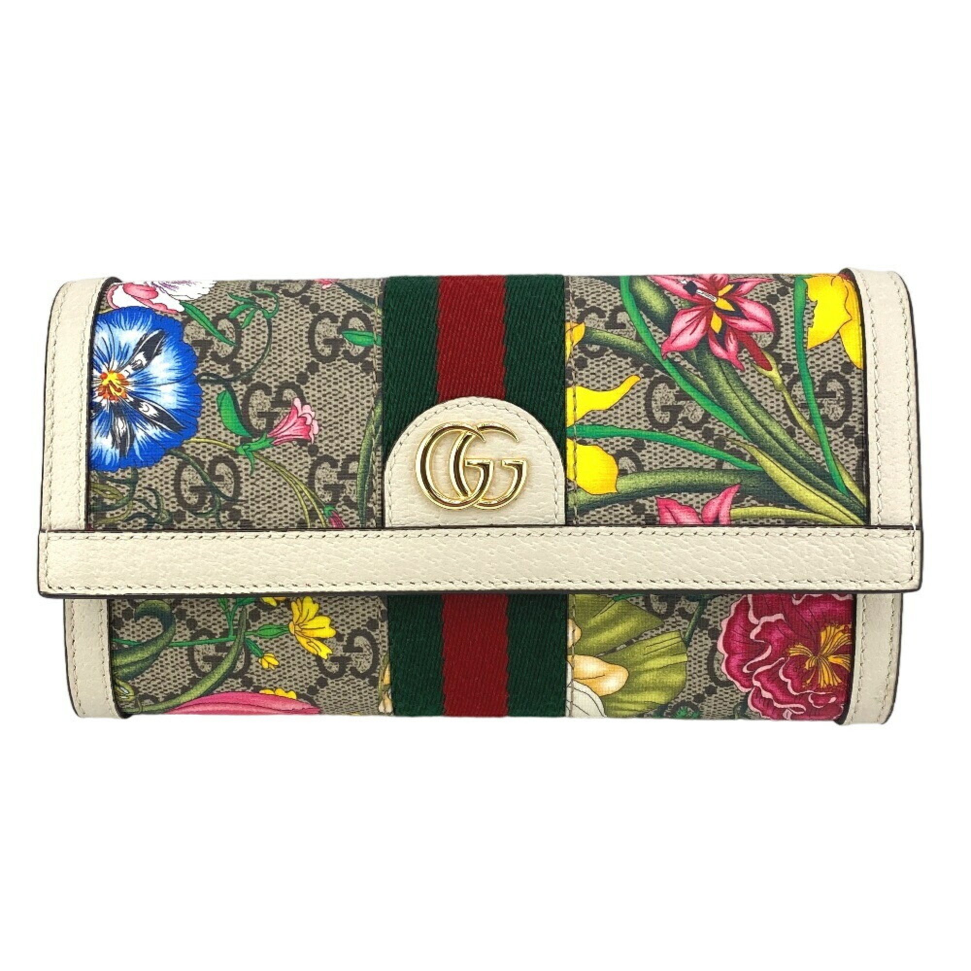 GUCCI 523153 Ophidia GG Flora Long Wallet Brown Women's