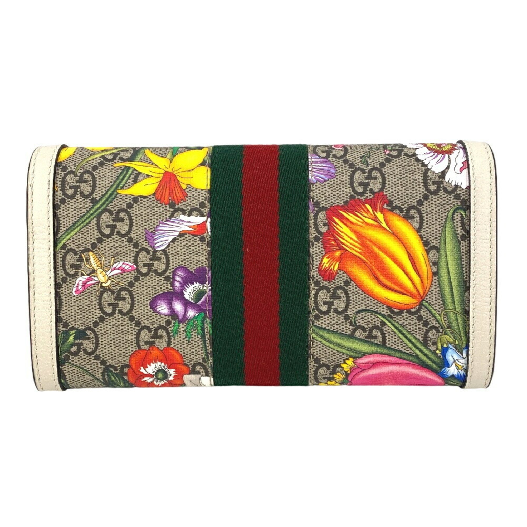 GUCCI 523153 Ophidia GG Flora Long Wallet Brown Women's