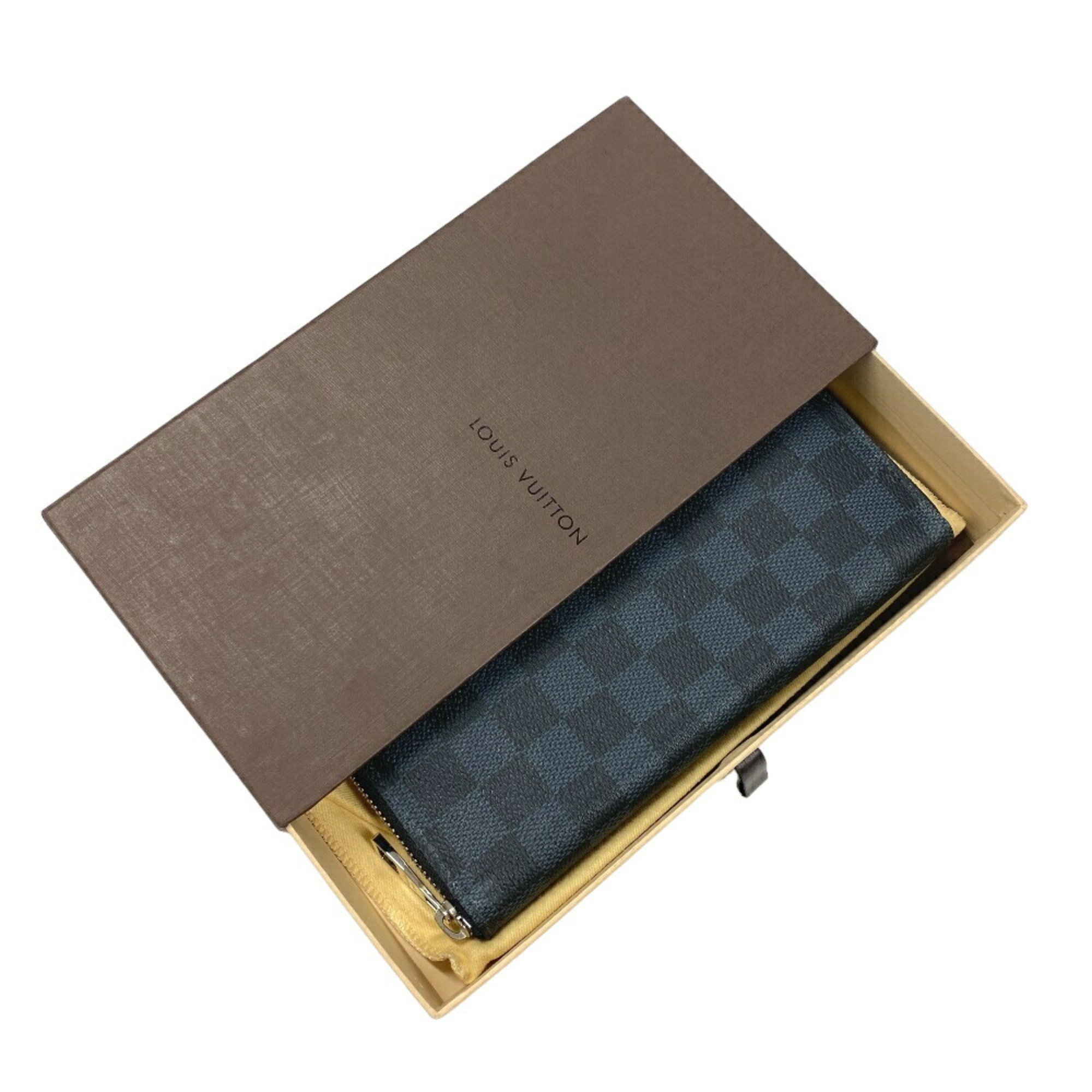 LOUIS VUITTON N62240 Zippy Wallet Vertical Round Damier Cobalt Long Black Men's