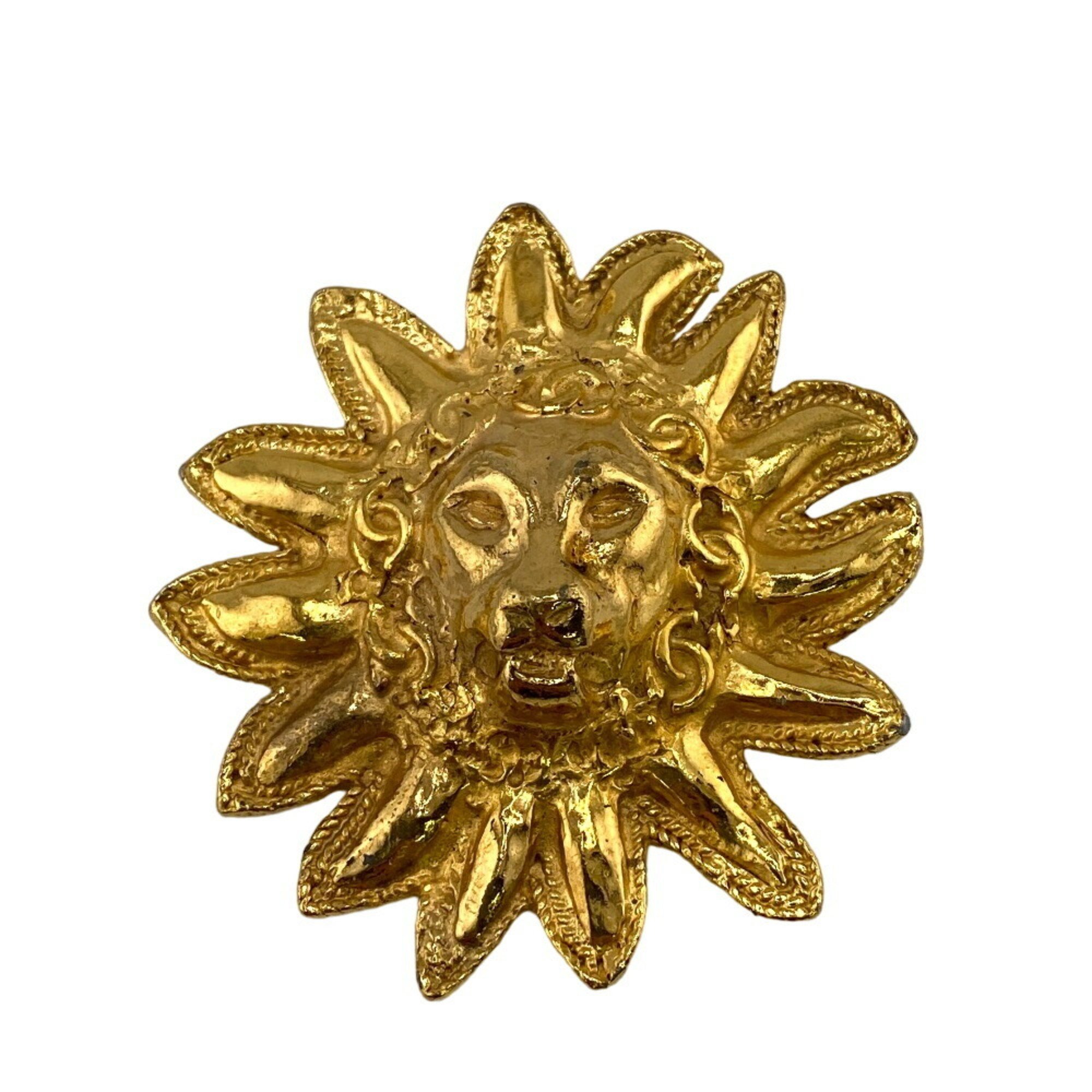 CHANEL Lion Brooch Gold Unisex