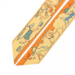 HERMES Twilly LES CHIENS PARISIENS Yellow/Orange/Green 064116S Women's 100% Silk Scarf Muffler