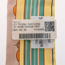 HERMES Twilly LES CHIENS PARISIENS Yellow/Orange/Green 064116S Women's 100% Silk Scarf Muffler