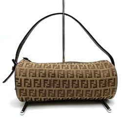 FENDI Pouch, Zucchino, Cylindrical, Brown, Canvas, Leather, Women's