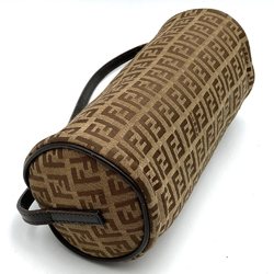 FENDI Pouch, Zucchino, Cylindrical, Brown, Canvas, Leather, Women's