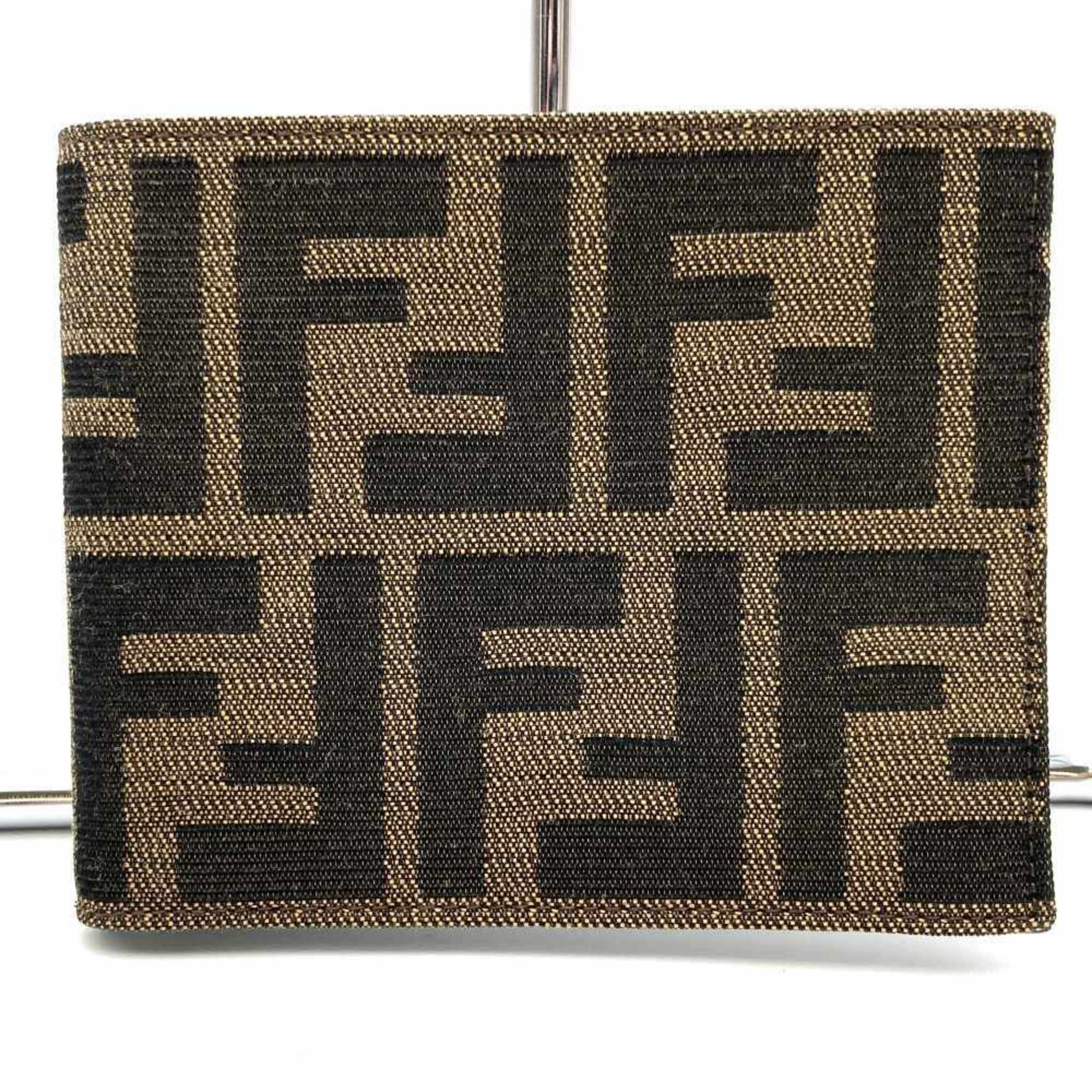 FENDI Fendi Bi-fold Wallet Billfold Card Case Zucca Brown Canvas Leather Men Women 2400 7 0008