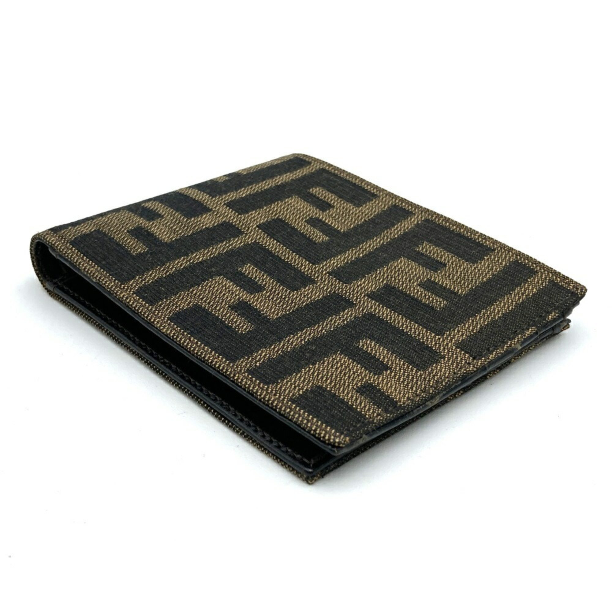 FENDI Fendi Bi-fold Wallet Billfold Card Case Zucca Brown Canvas Leather Men Women 2400 7 0008